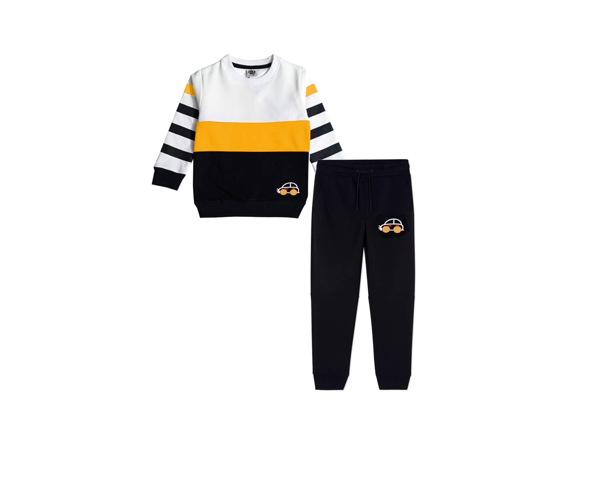 New Mini Car Stripper Sleeves Penal Fleece Tracksuit - White Mustard &amp; Black