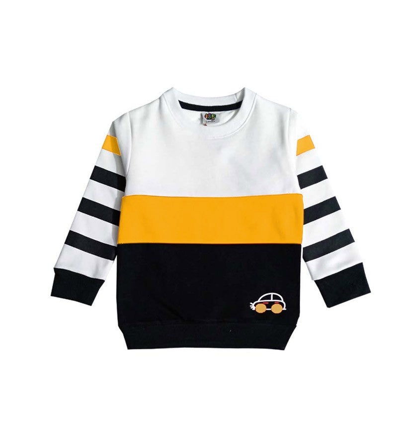 New Mini Car Stripper Sleeves Penal Fleece Sweatshirt - White Mustard & Black