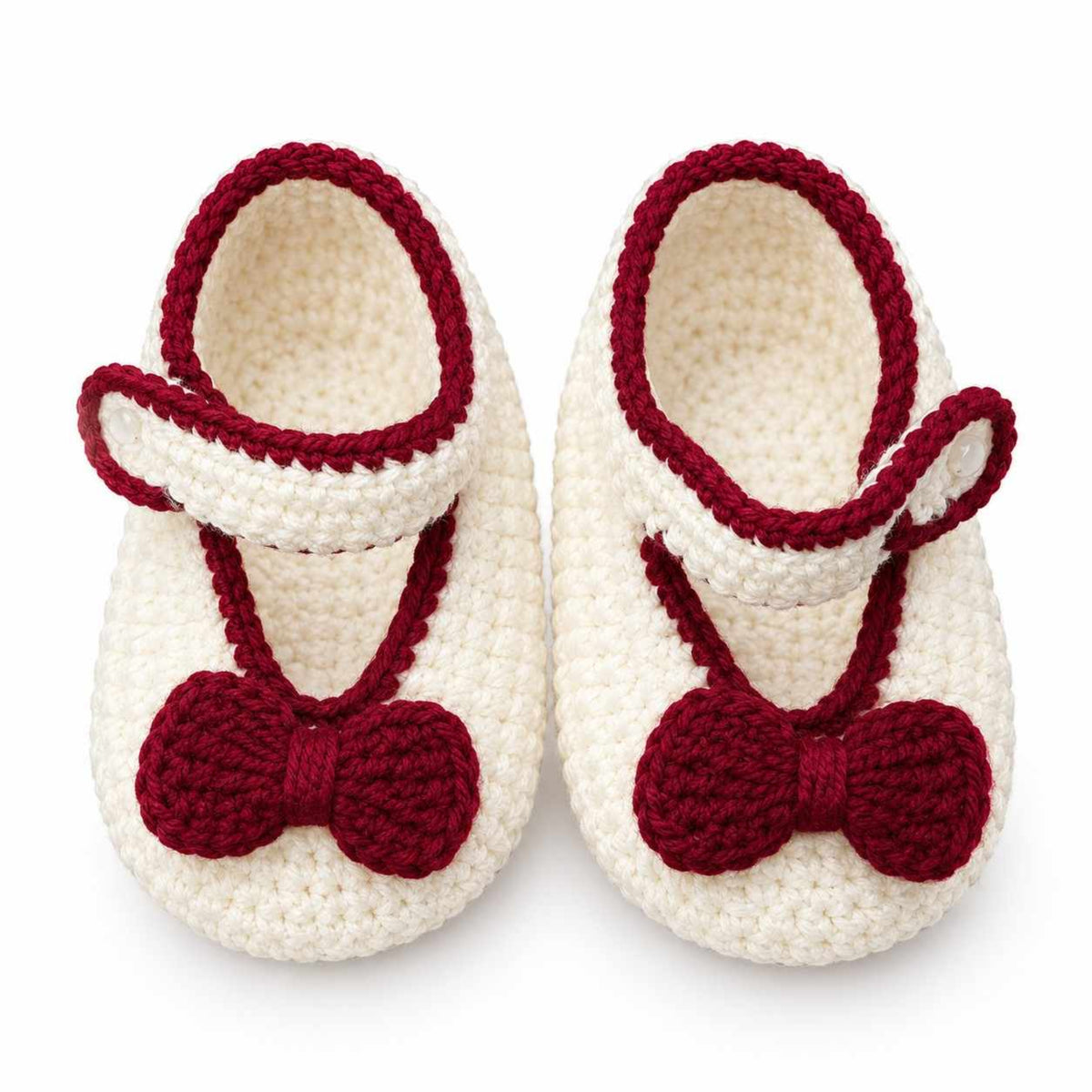 New Bond Baby Shoes Wool With Bow - Off White & Maroon