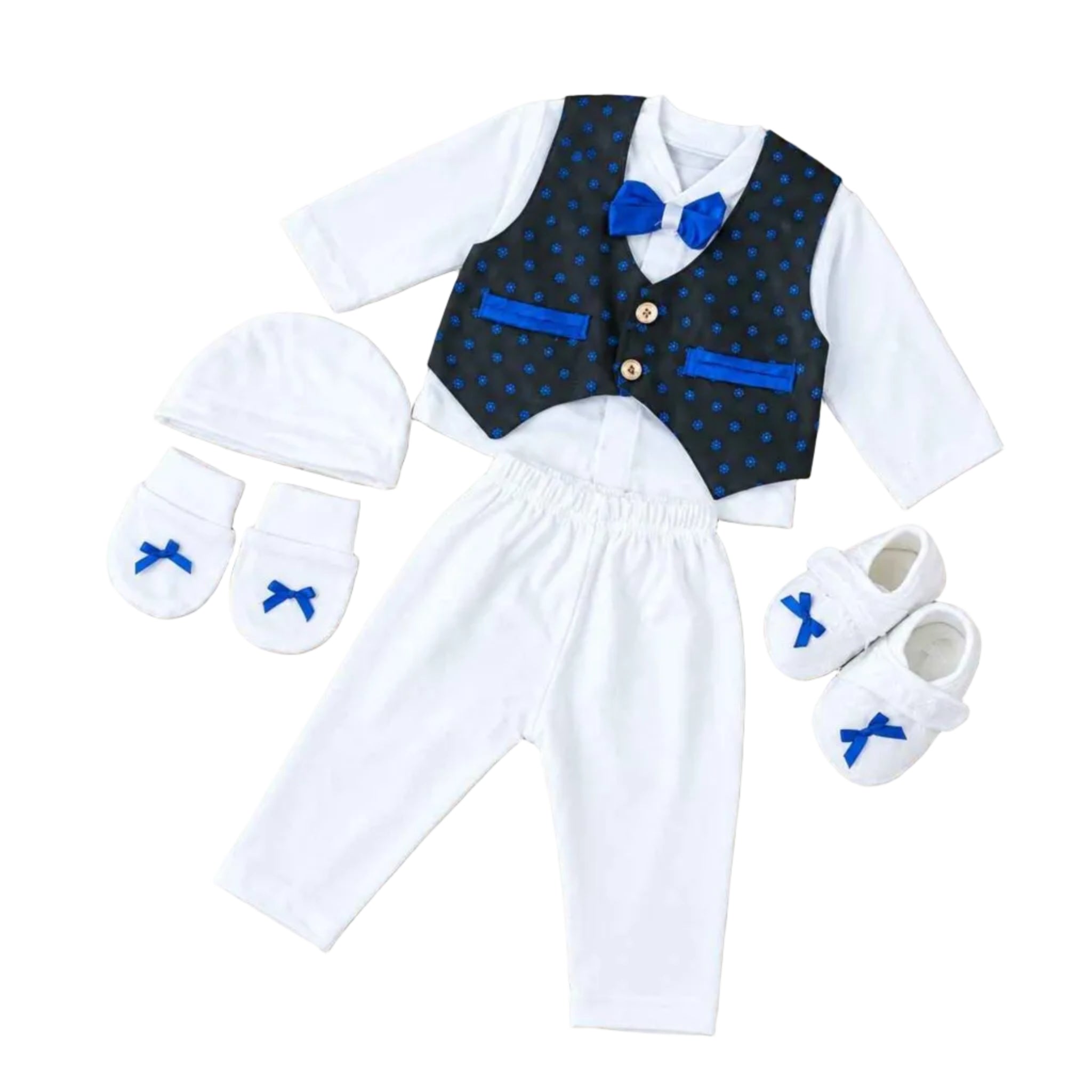 New Born Boys MG Pon Pon Baby Garments Complete Set - Black & White