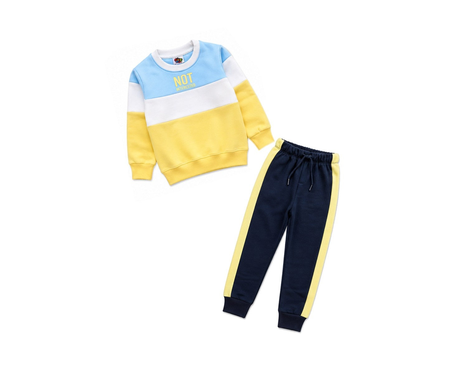 Not Interested Three Penal Fleece Tracksuit - Sku Blue White & Yellow Black-1