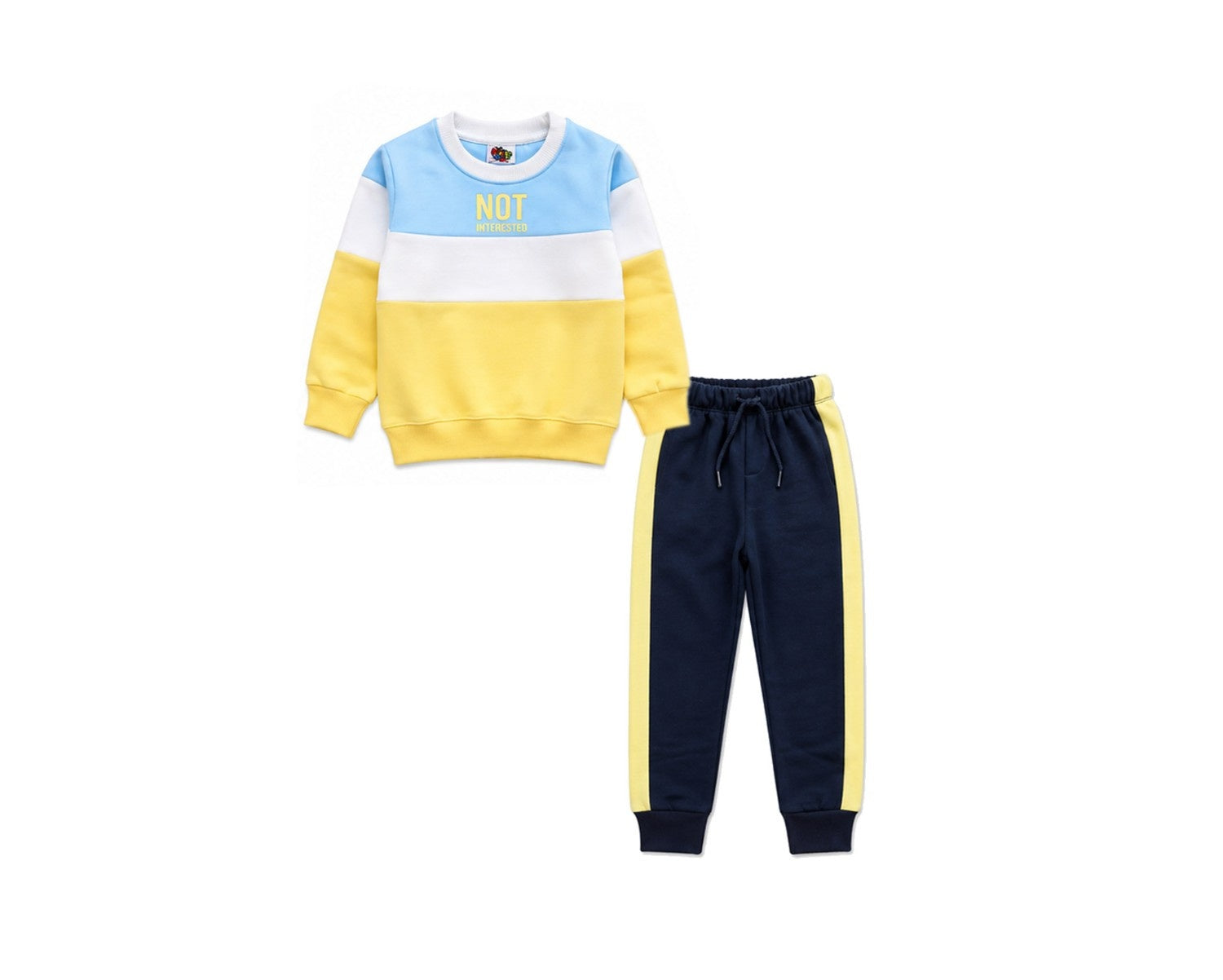 Not Interested Three Penal Fleece Tracksuit - Sku Blue White & Yellow Black