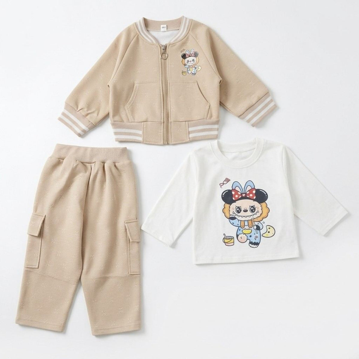 Nude Bear Character 3-Piece Fleece Tracksuit Set