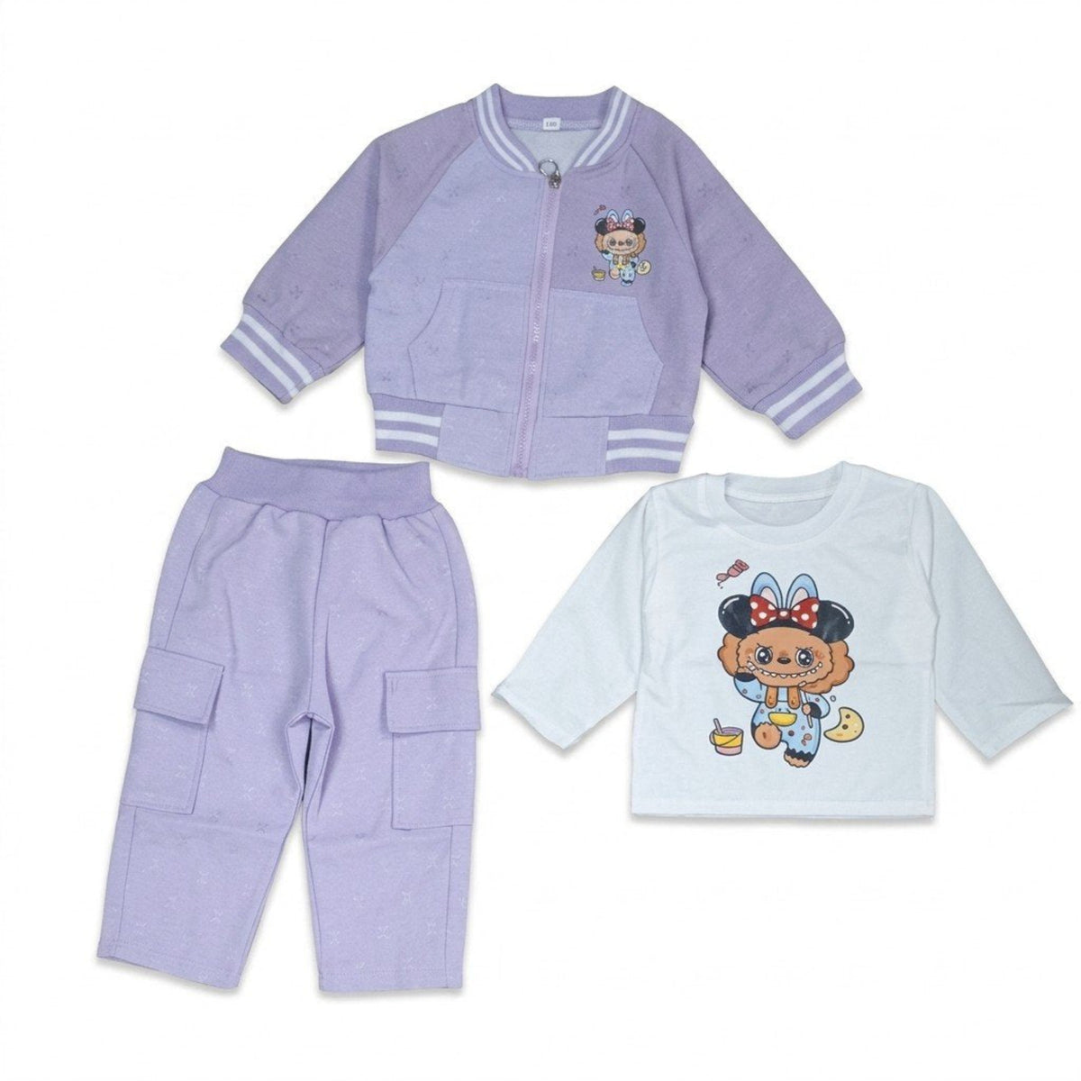 Nude Bear Character 3-Piece Fleece Tracksuit Set