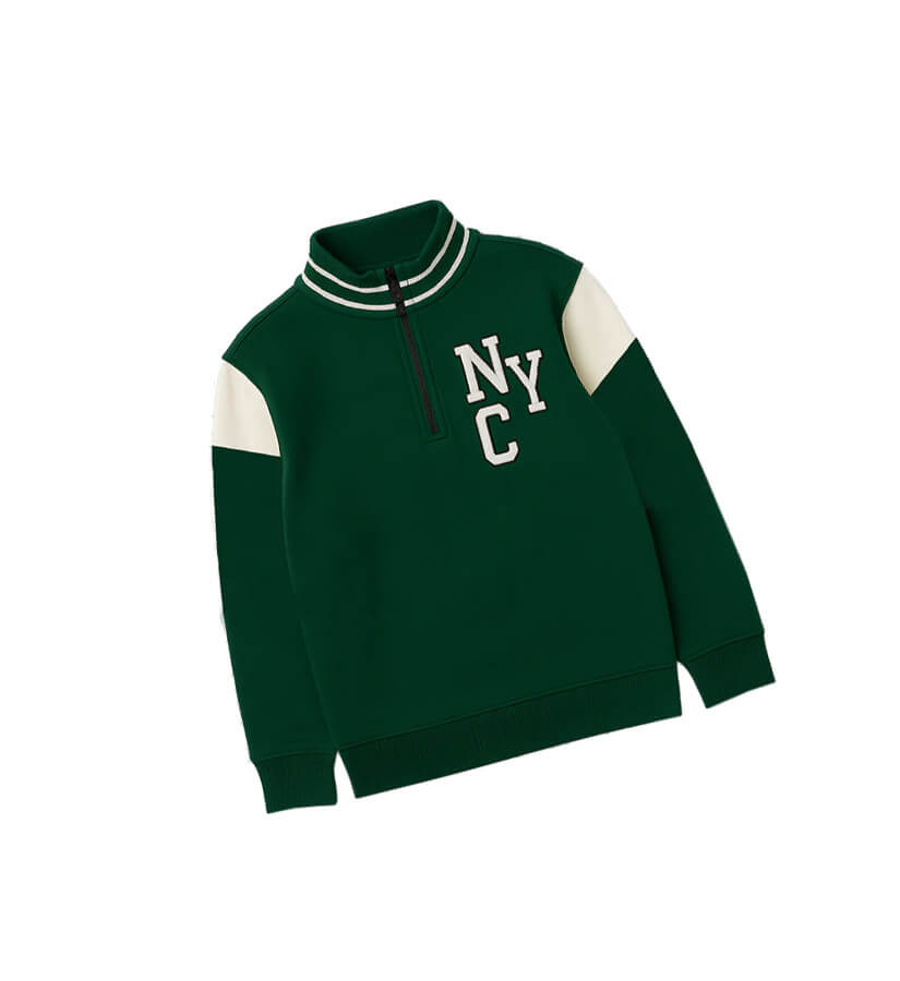 Nyc Mock Neck Fleece Sweatshirt -Green