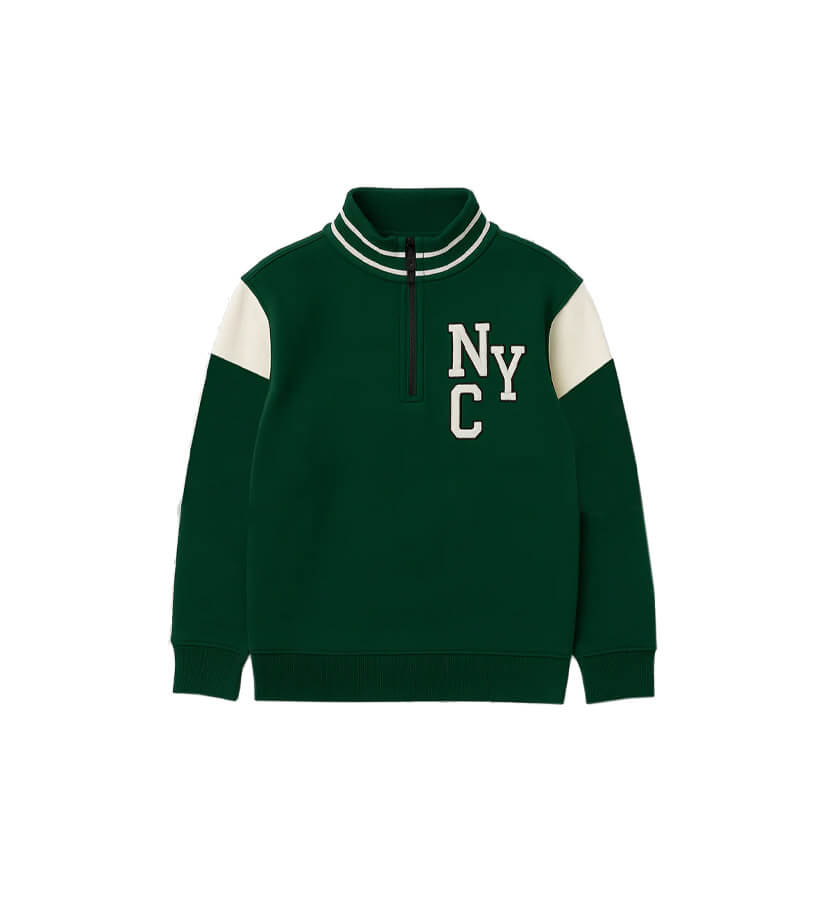 Nyc Mock Neck Fleece Sweatshirt -Green