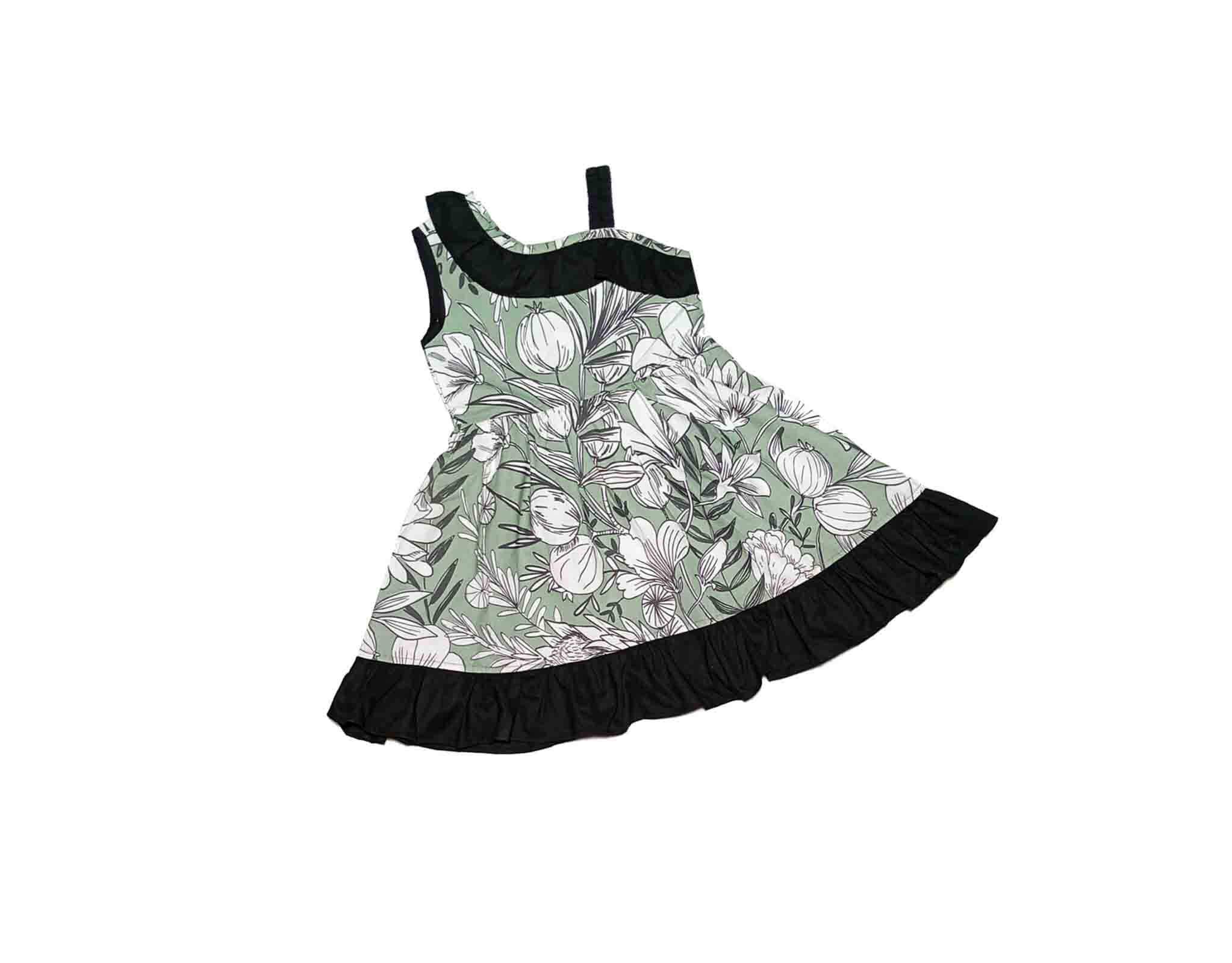 Off Shoulder Ruffel Strap Cotton Frock - Pistachio