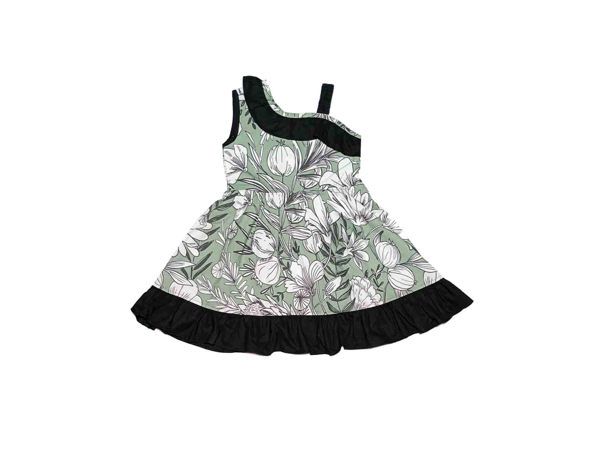 Off Shoulder Ruffel Strap Cotton Frock - Pistachio