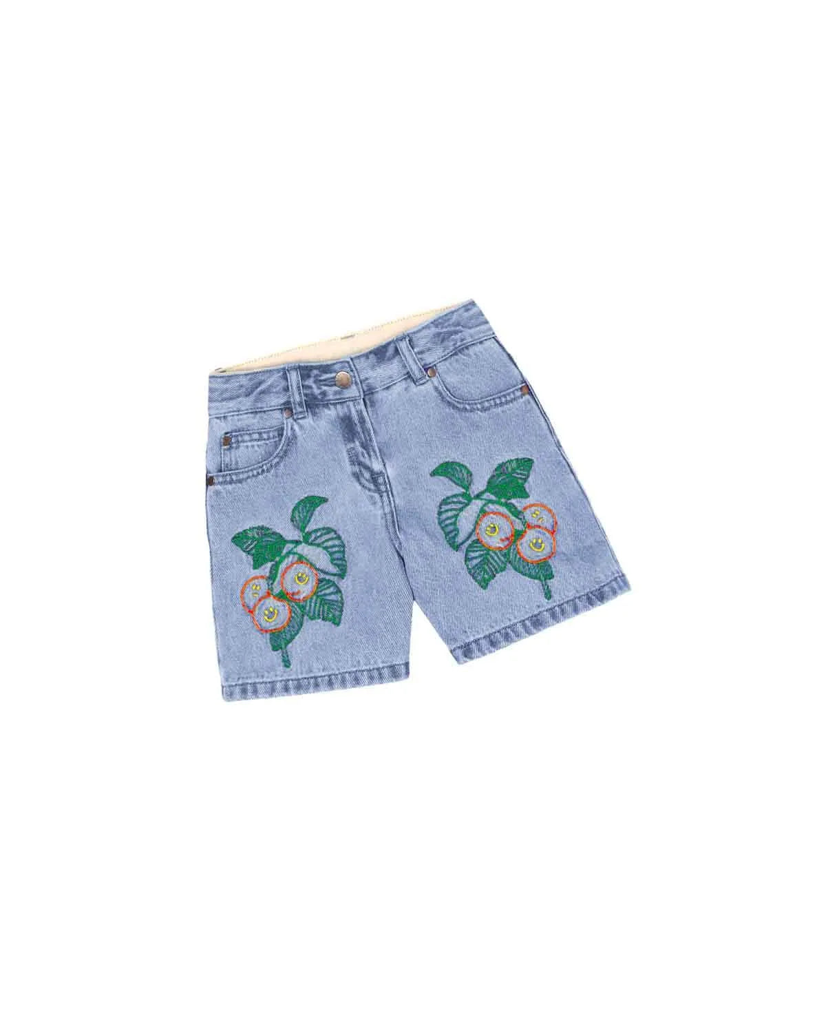 Orange Plants DEnim Shorts - Sky Blue