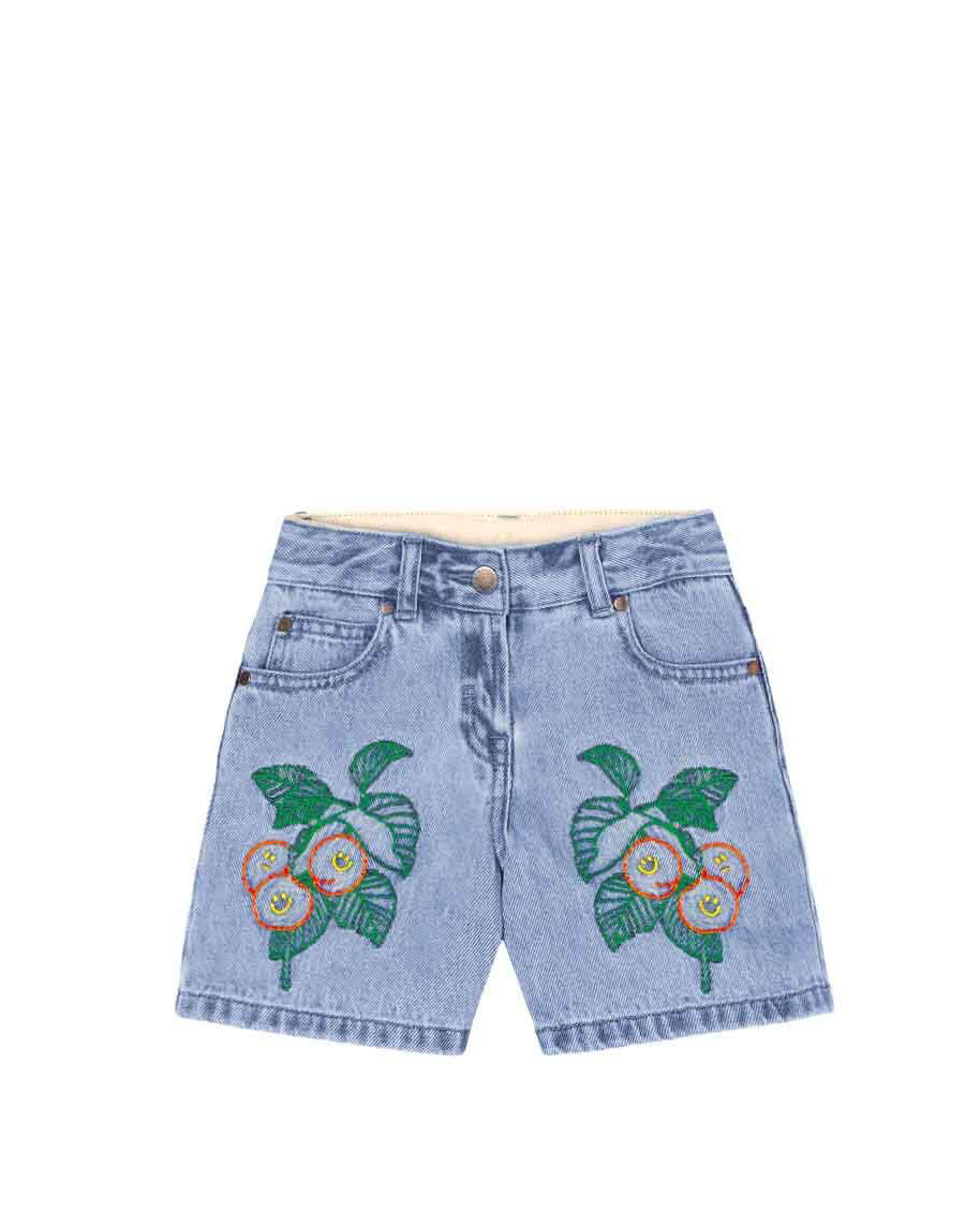 Orange Plants DEnim Shorts - Sky Blue