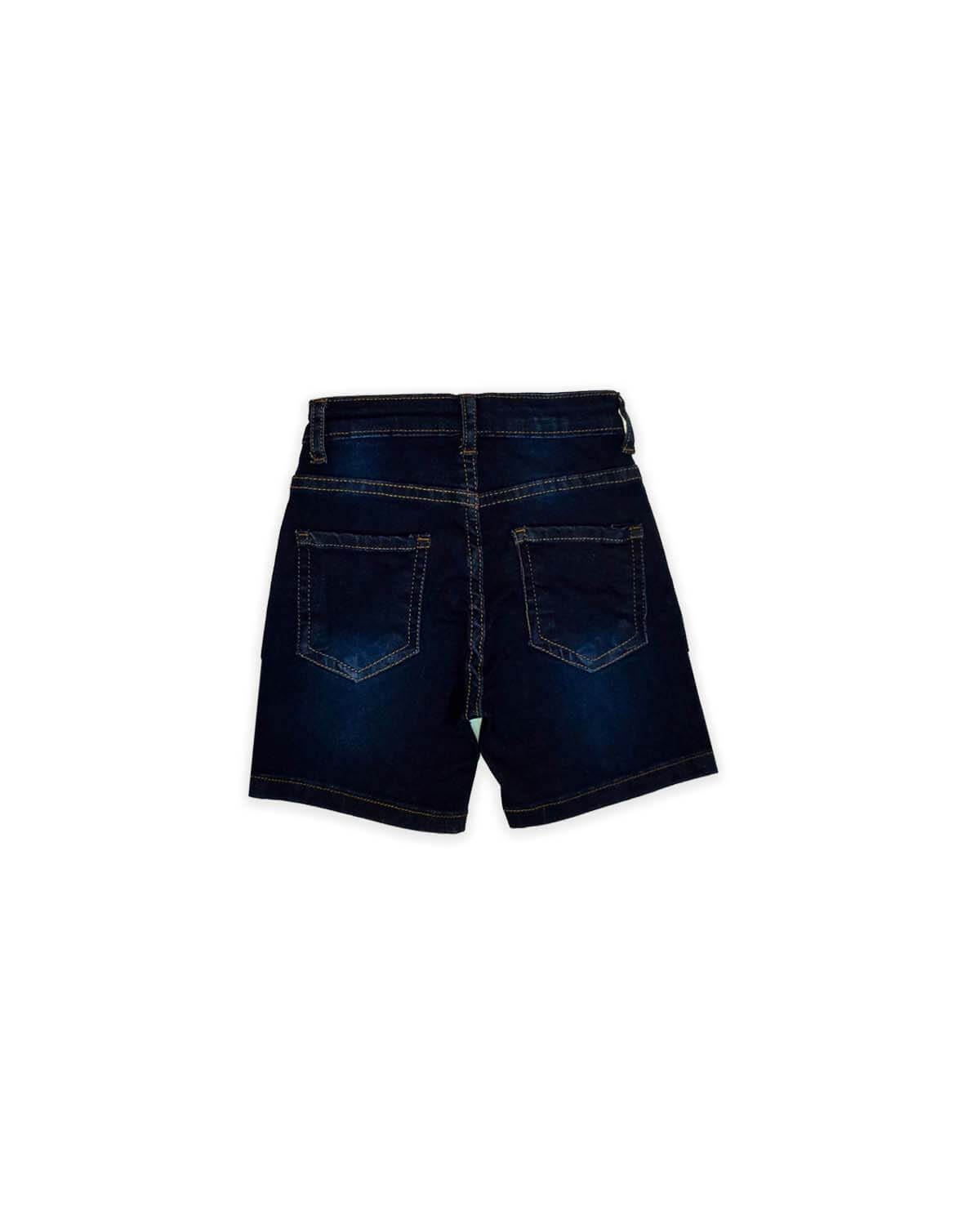 Orange flowers Denim Shorts - Navy Blue