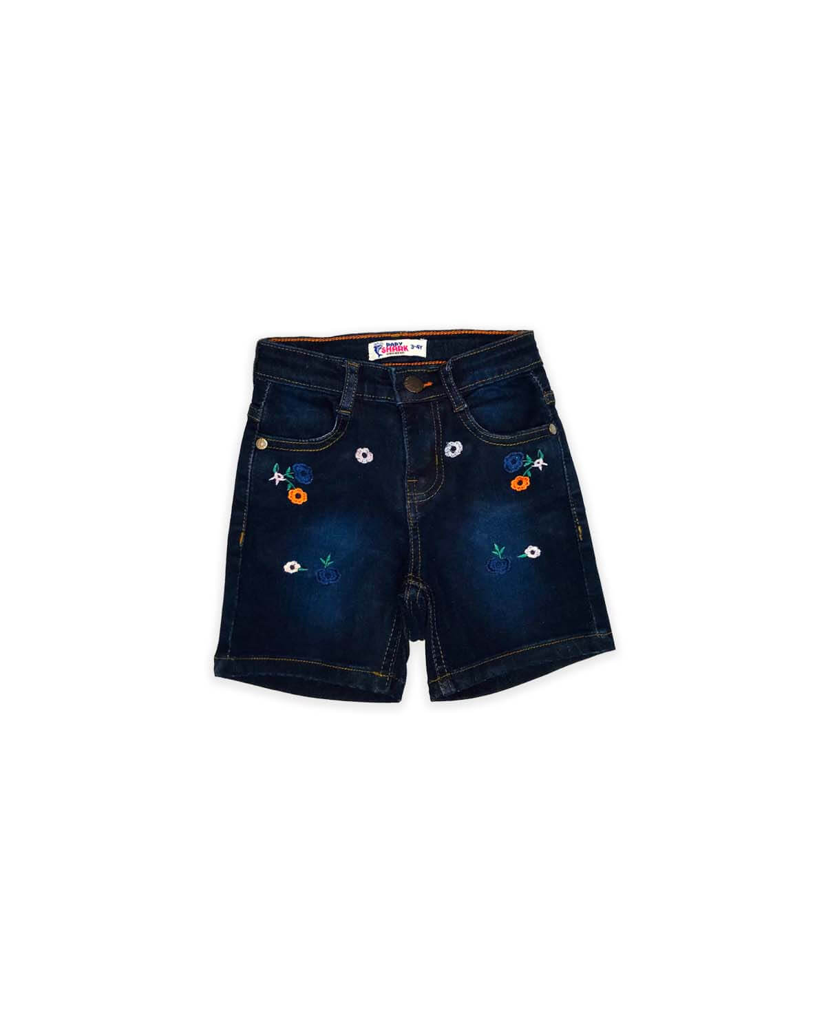 Orange flowers Denim Shorts - Navy Blue