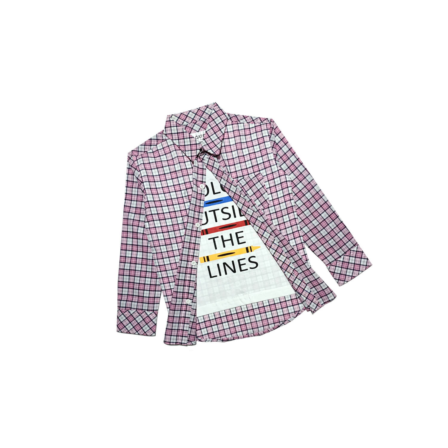 Out Side Checked Twofer Double Cotton Casual Shirt - Light Pink