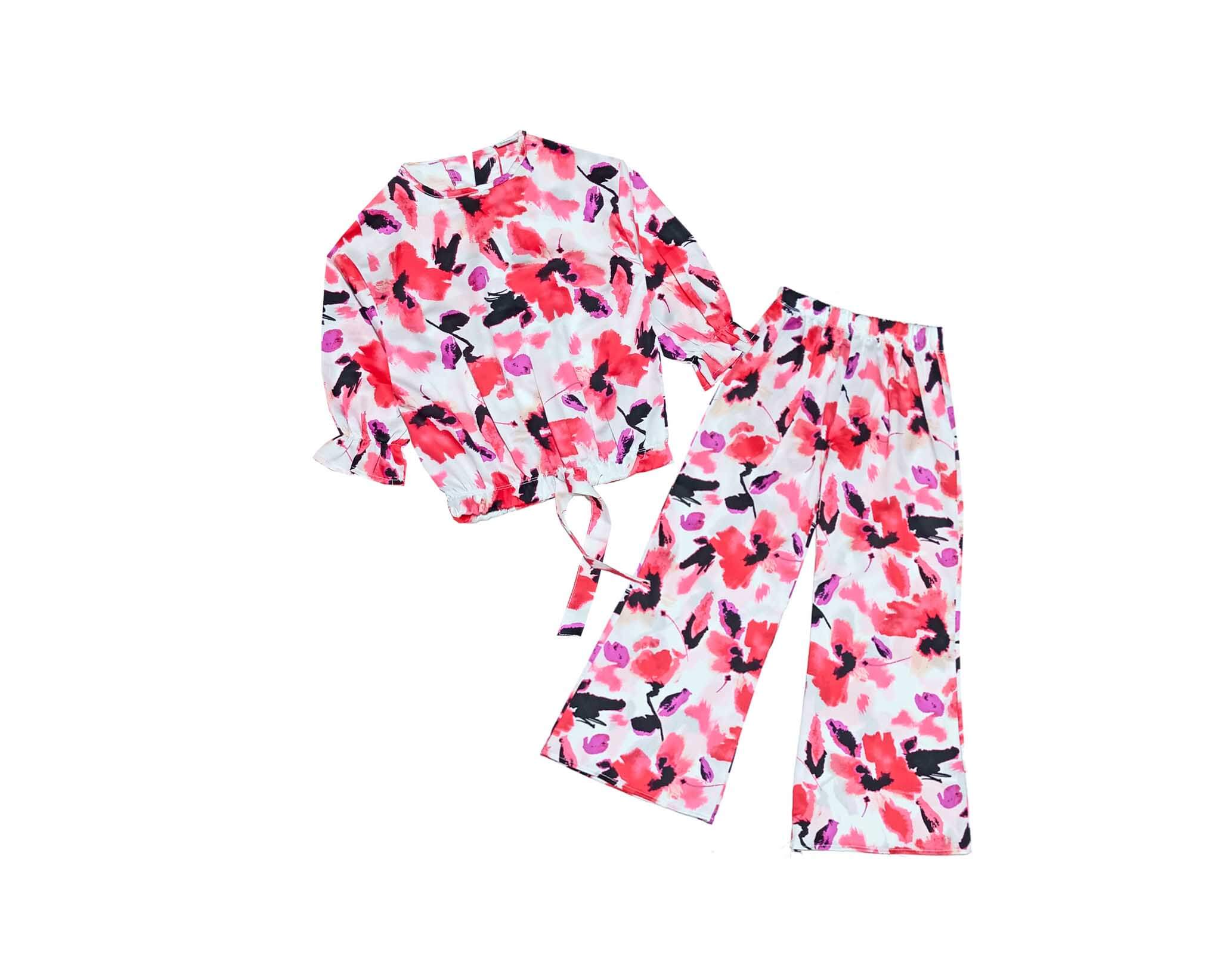 Painting Orchid Flowers Print Top & Flapper Trouser - White