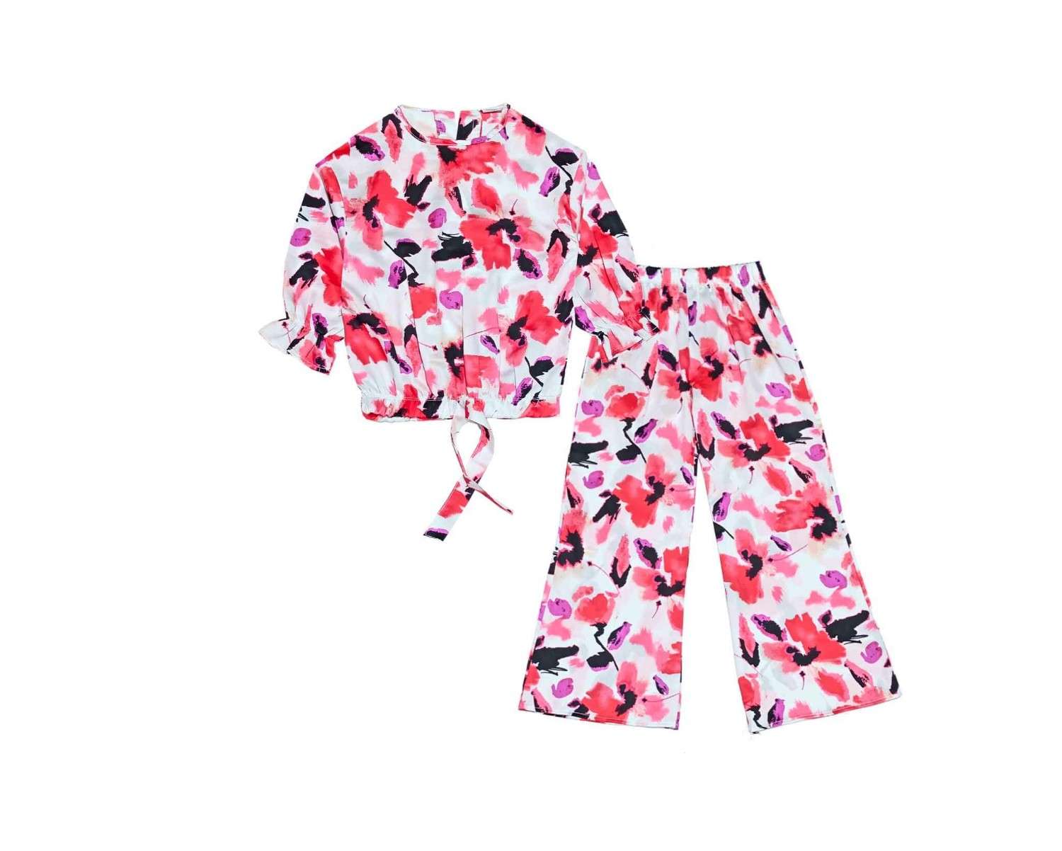 Painting Orchid Flowers Print Top & Flapper Trouser - White
