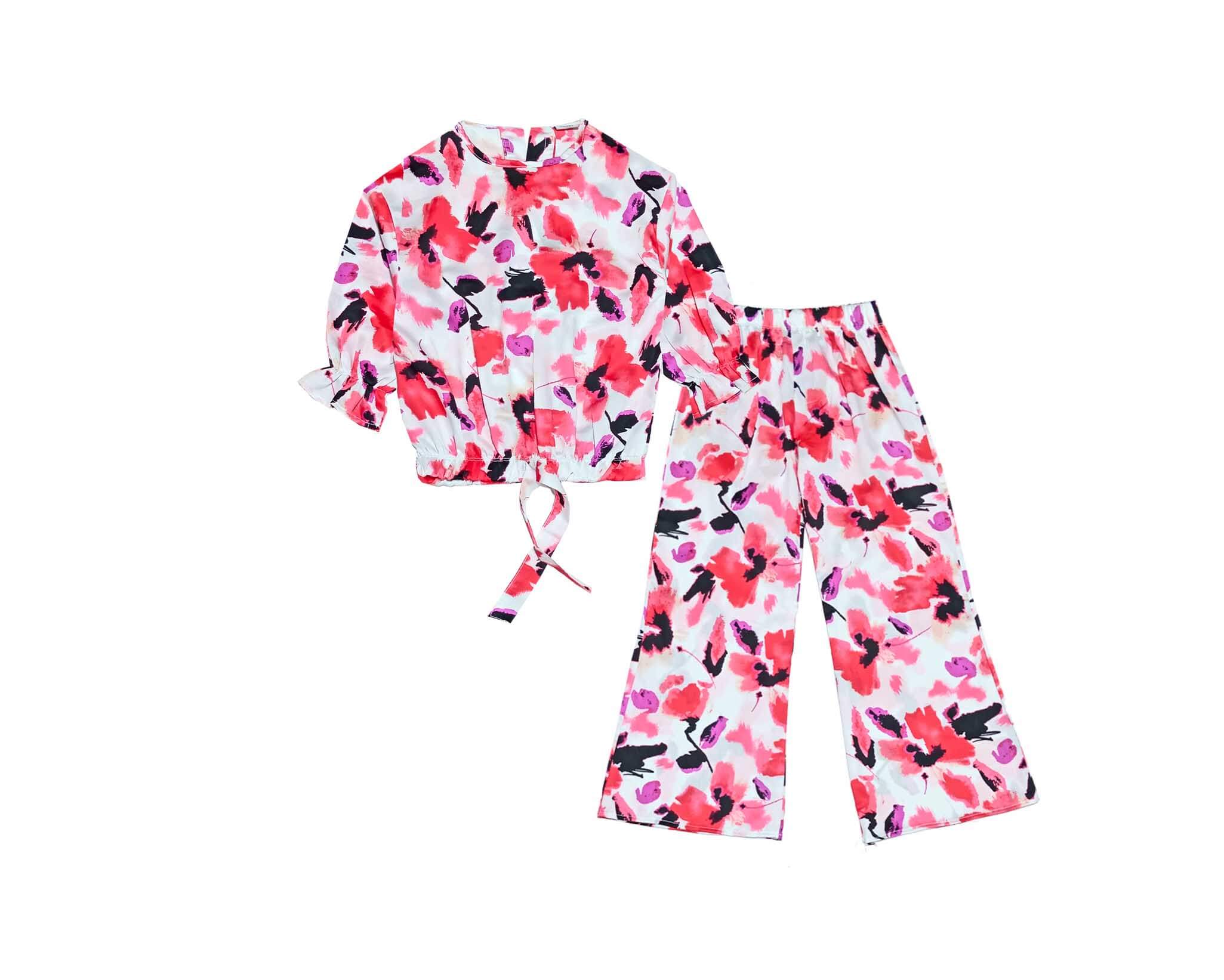 Painting Orchid Flowers Print Top & Flapper Trouser - White
