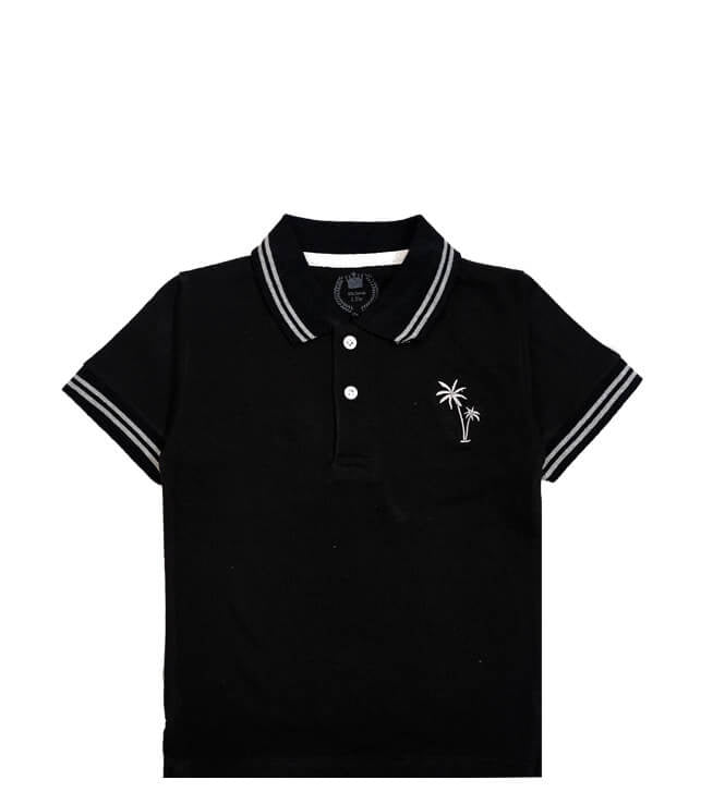 Palm Tree White Tipping Colar Polo Shirt – Black