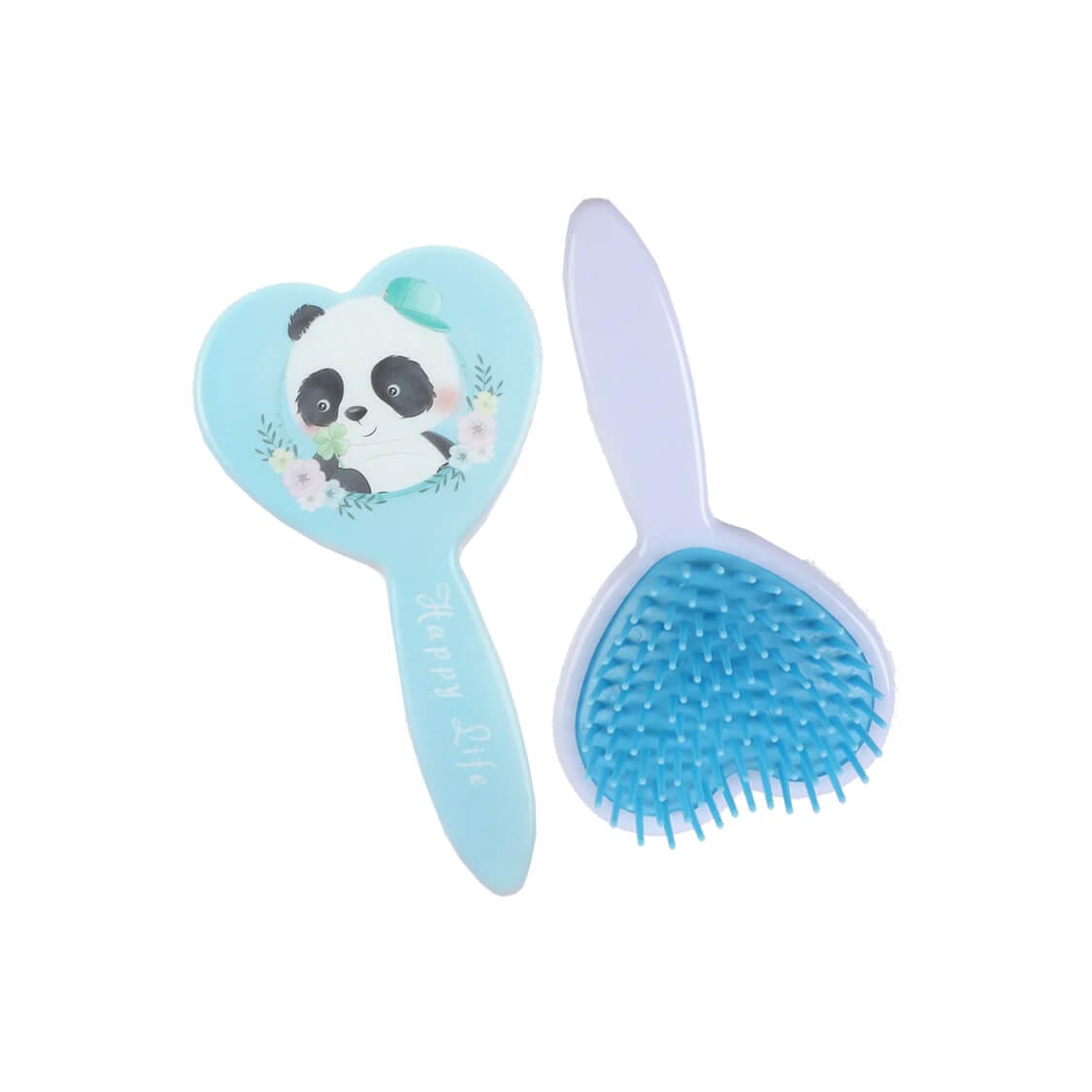 Panda Print Heart Shape Hair Brush For Babies - Blue