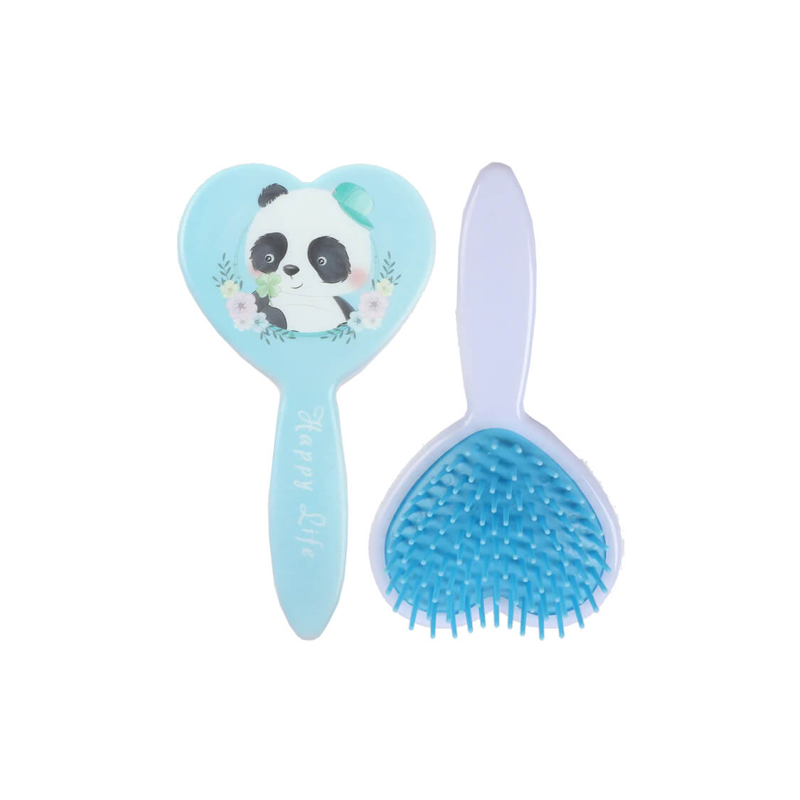 Panda Print Heart Shape Hair Brush For Babies - Blue