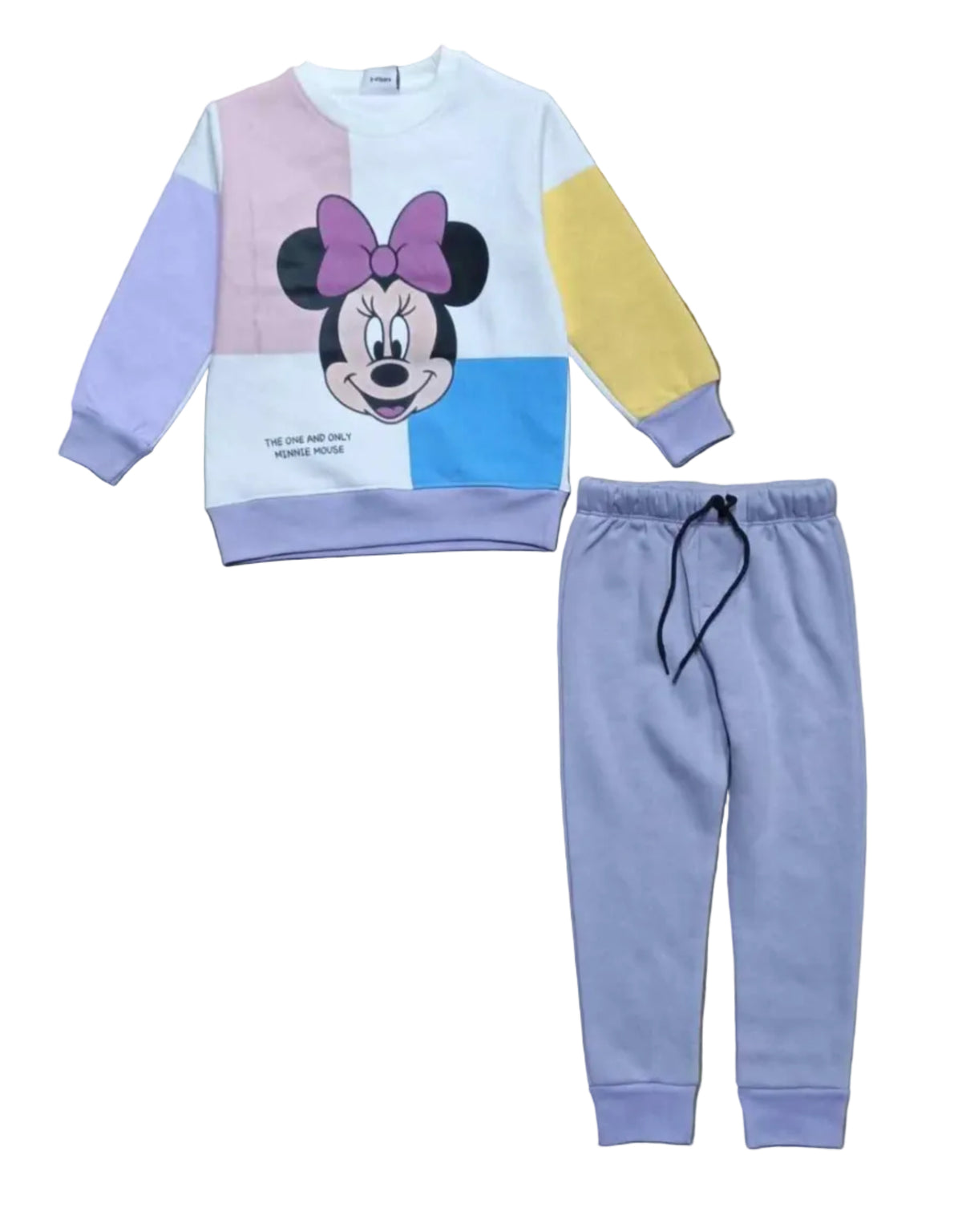 Pastel Minnie Mouse Printed Fleece Tracksuit - Purpal