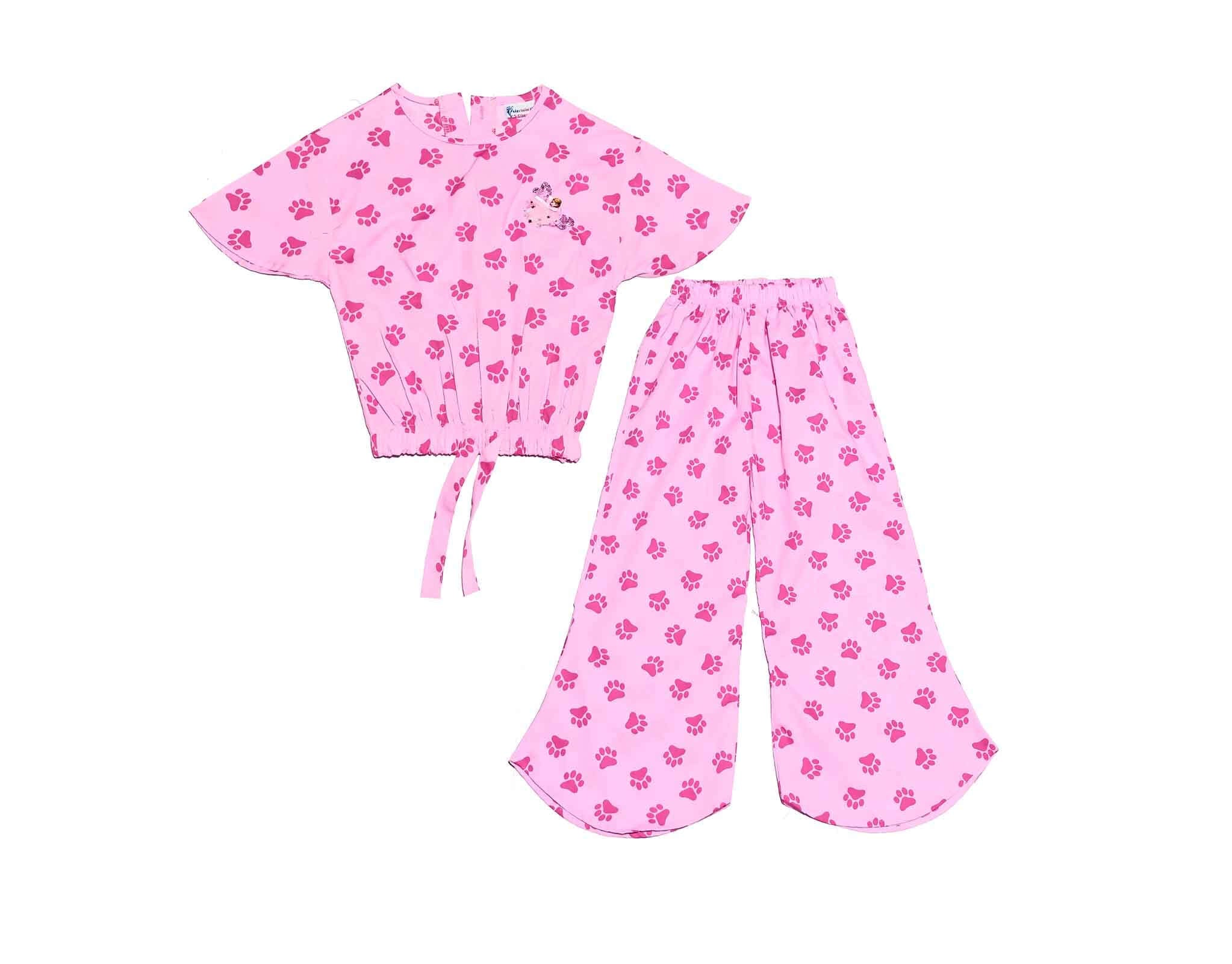 Paw Print Fish Cut Cotton Top & Trouser - Baby Pink