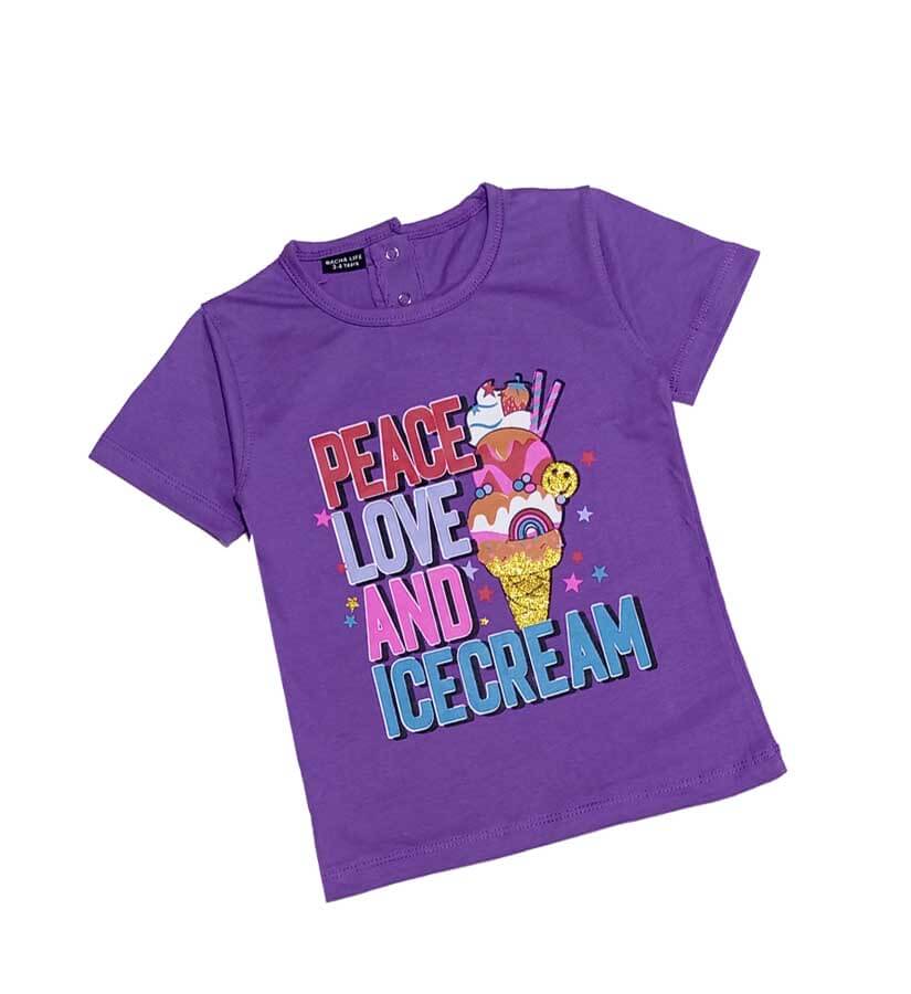 Peace Love &amp; Icecream Tee Shirt - Purple