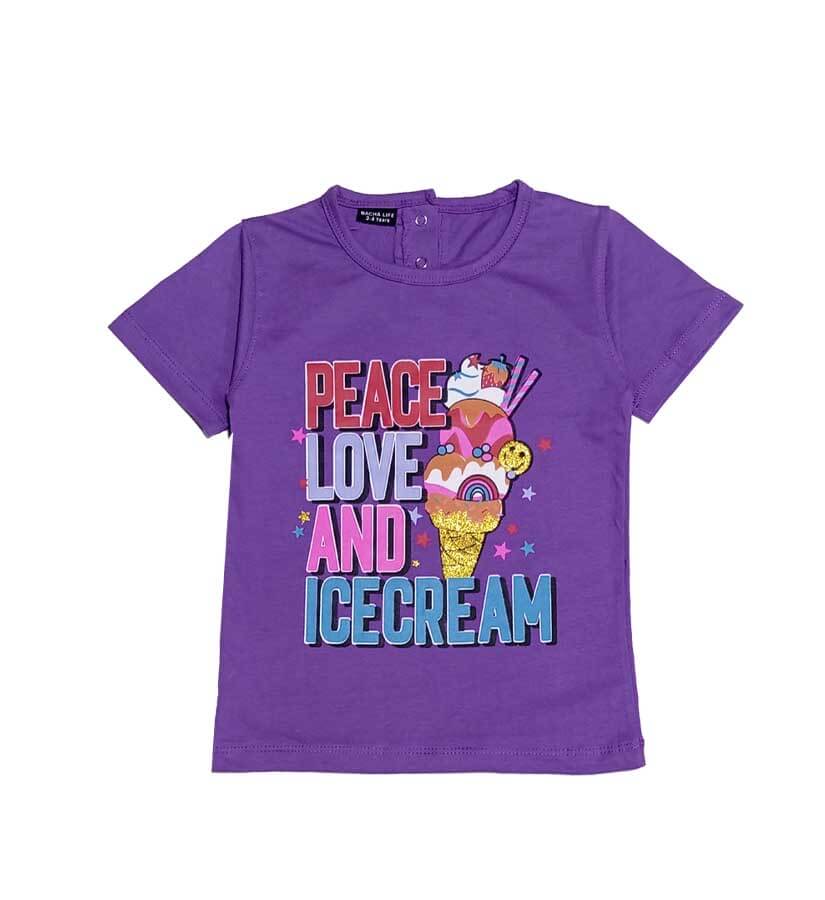 Peace Love &amp; Icecream Tee Shirt - Purple
