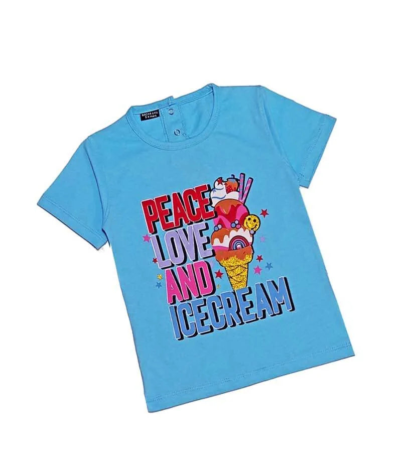 Peace Love & Icecream Tee Shirt - Sky Blue