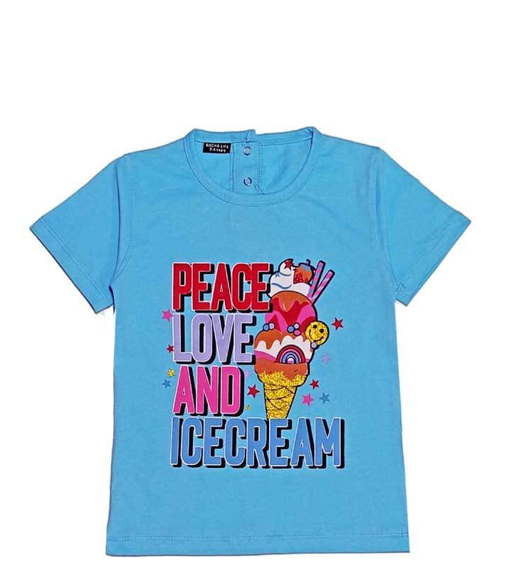 Peace Love & Icecream Tee Shirt - Sky Blue