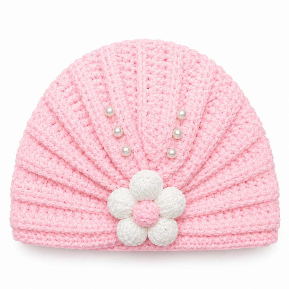 Peals & White Sun Flower  Wool Cap - Pink 