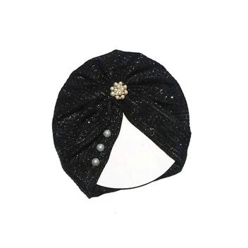 Pearls Brouch Moon Light Turban Cap For Babies