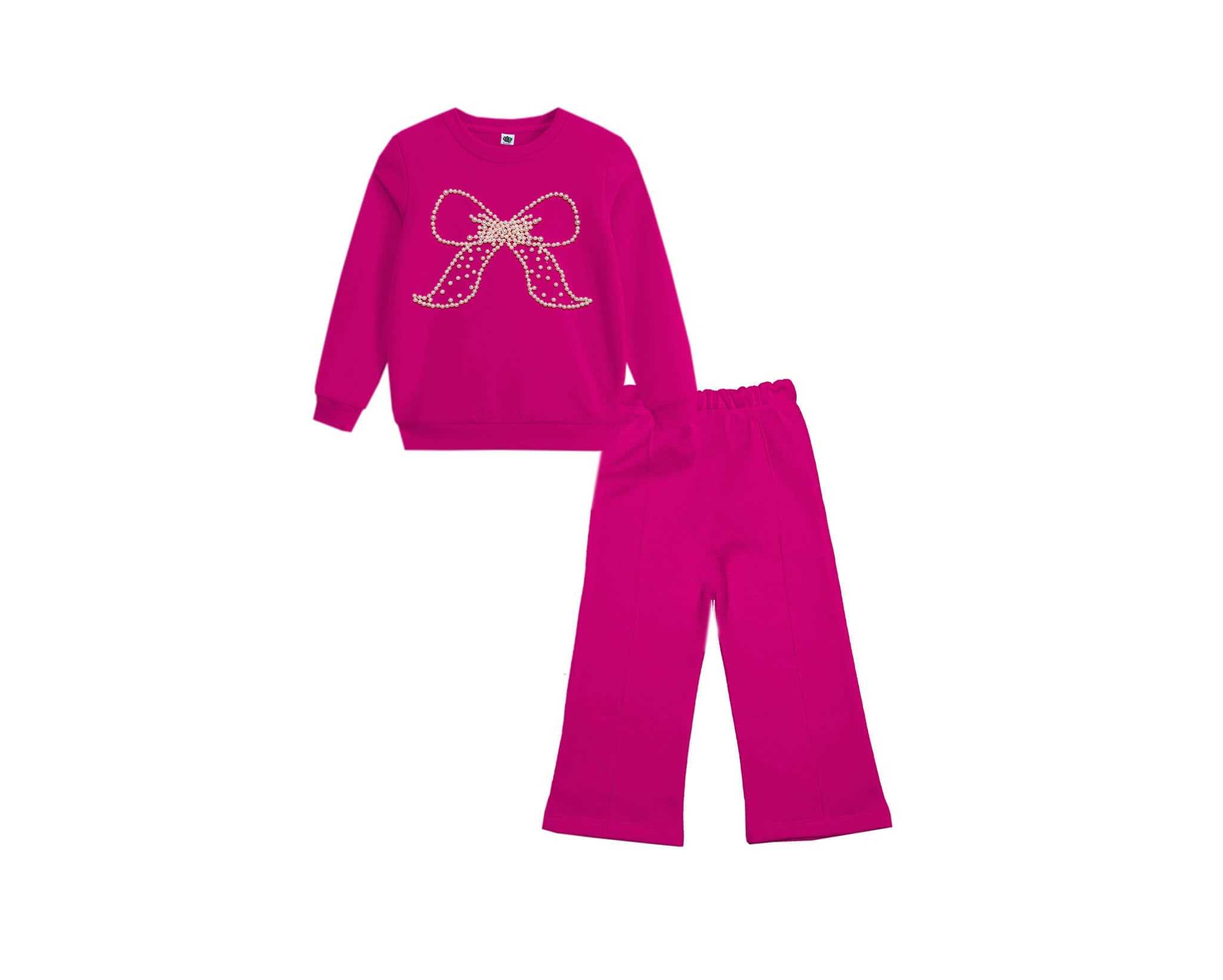 Pearls Hand Made  Bow Fleece Sweat with Flare Trouser  - Shocking Pink