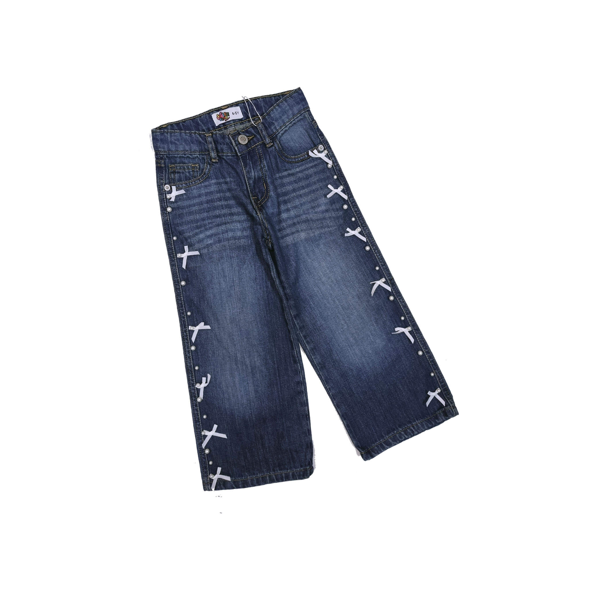 Pearls With Cute Bow Denim Pant - Mid Blue