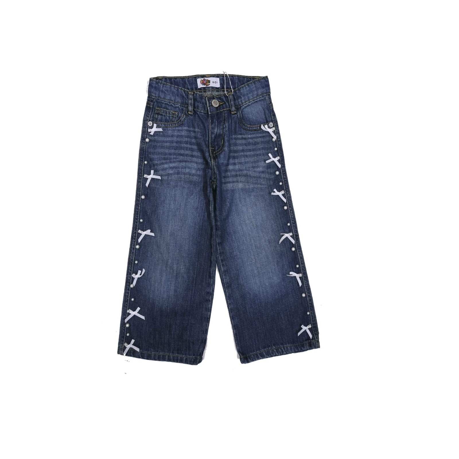 Pearls With Cute Bow Denim Pant - Mid Blue