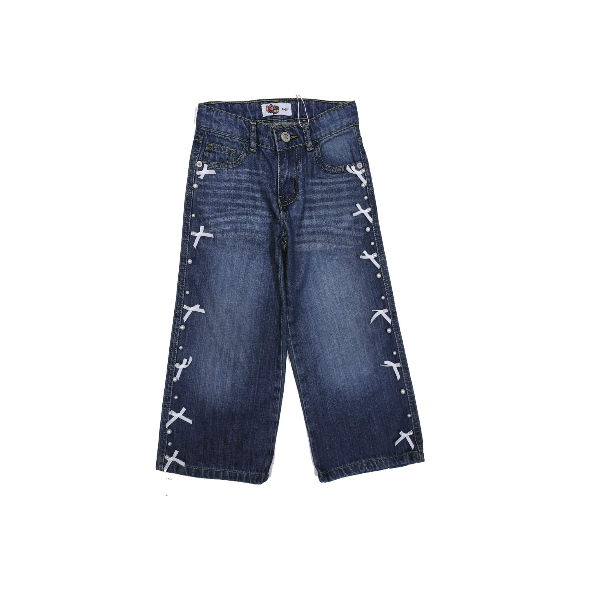 Pearls With Cute Bow Denim Pant - Mid Blue