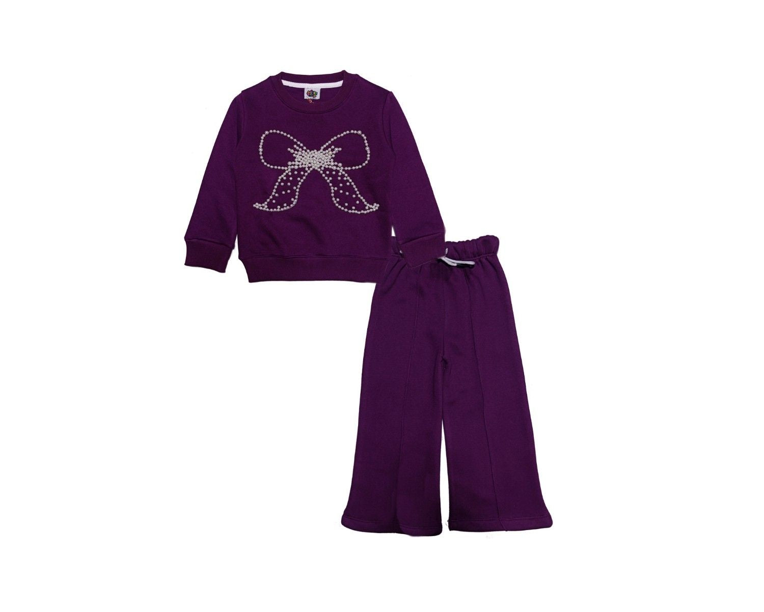 PearlsHandMadeBowFleeceSweatwithFlareTrouser-Maganta