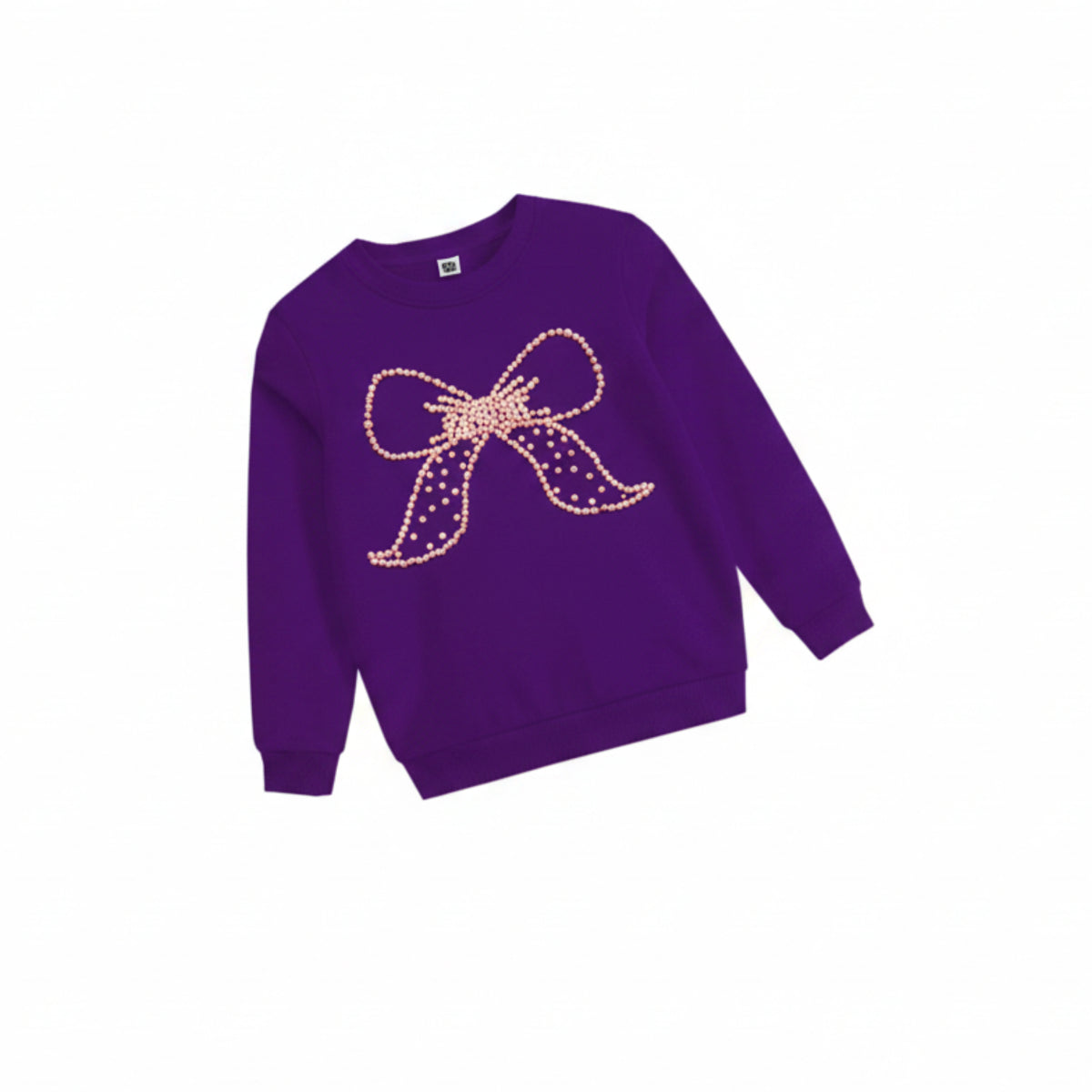 Pearls Hand Made Bow Fleece Sweat Shirt - Purple