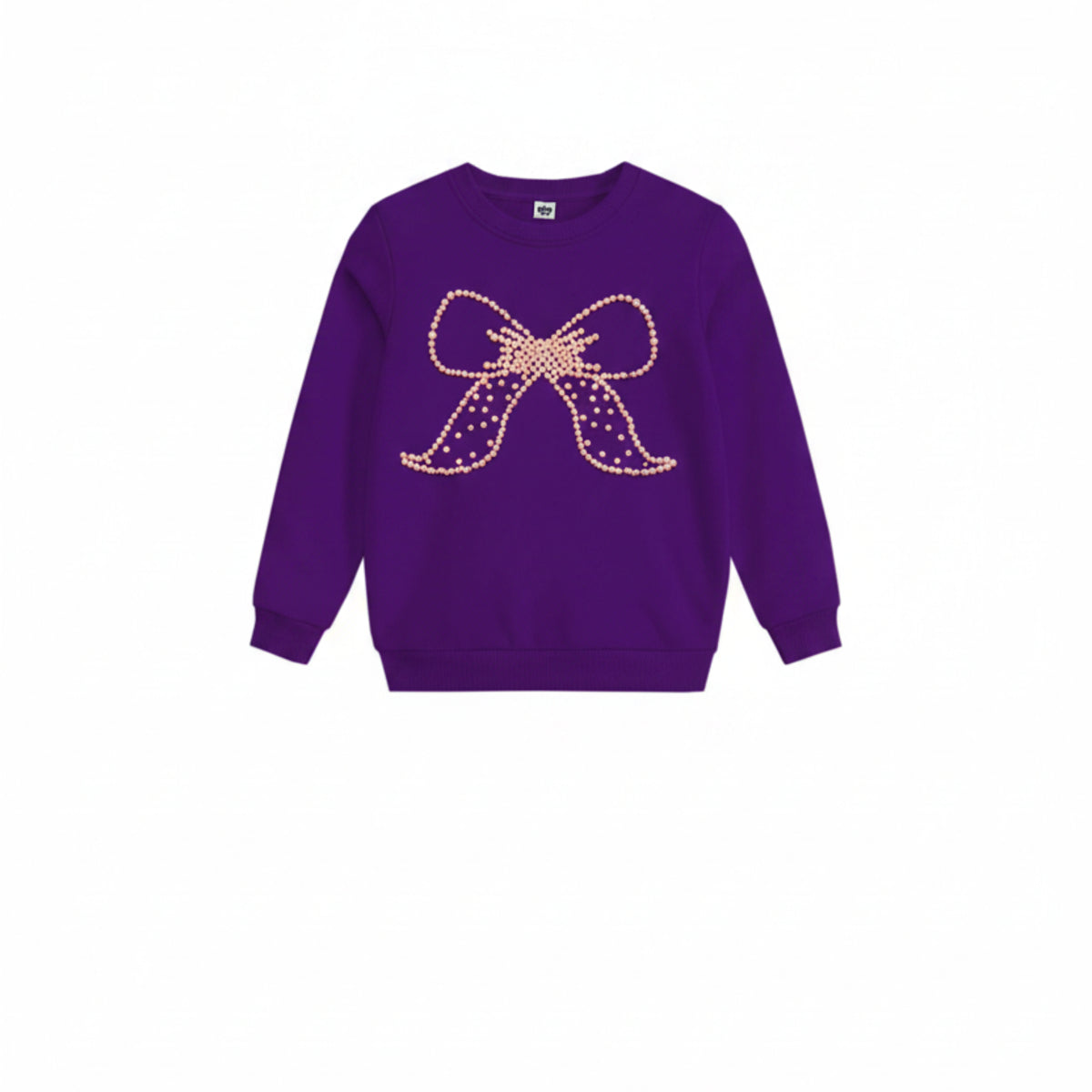Pearls Hand Made Bow Fleece Sweat Shirt - Purple