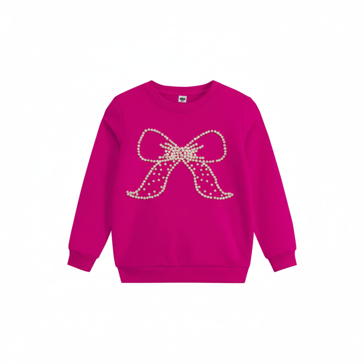 Pearls Hand Made  Bow Fleece Sweat Shirt - Shocking Pink