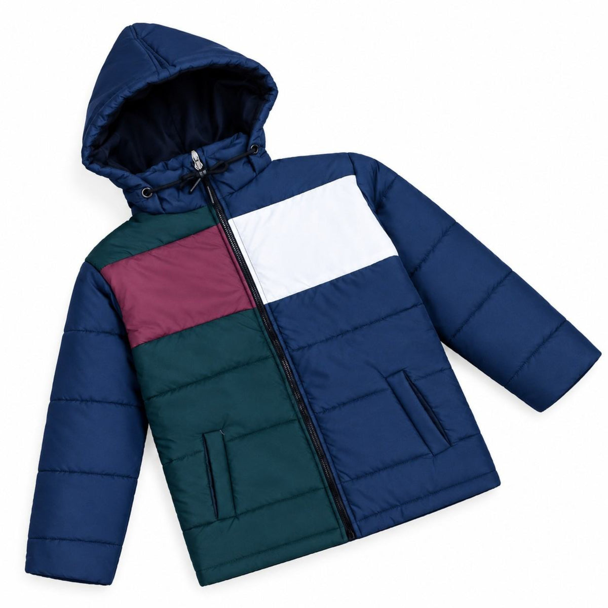 Penal Four Puffer Full Sleeve Jacket - White Red  Green & Navy