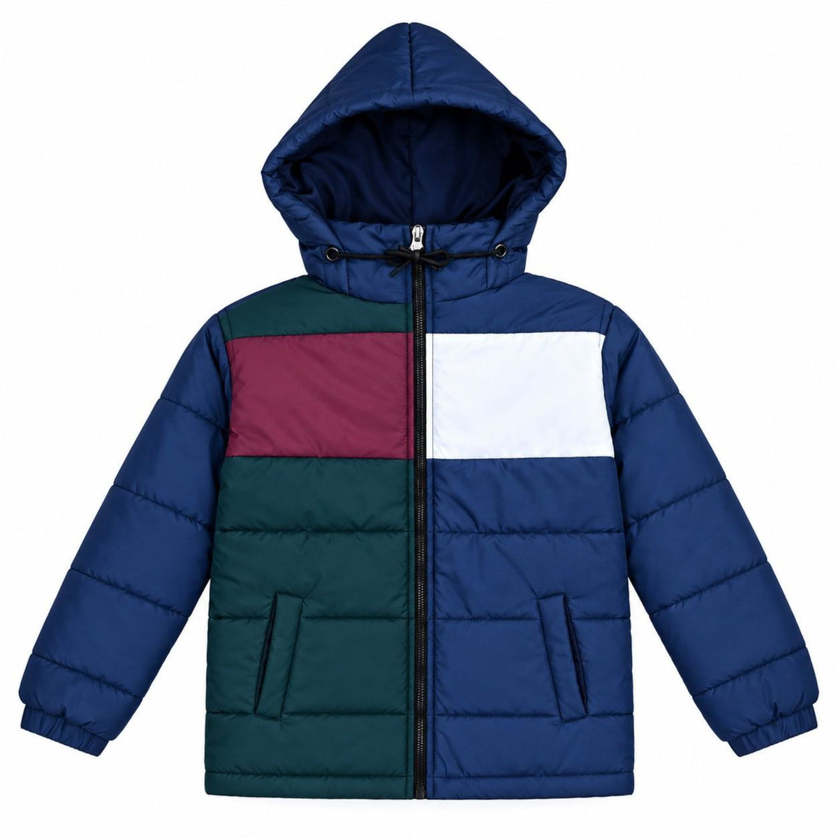 Penal Four Puffer Full Sleeve Jacket - White Red  Green & Navy