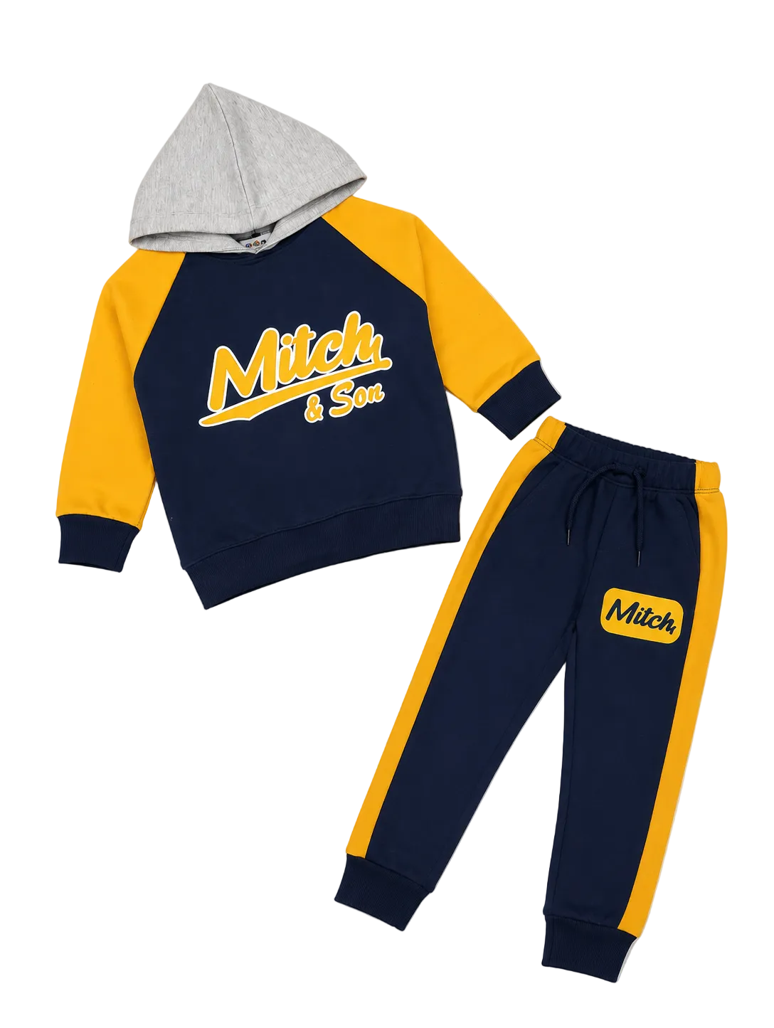Penal Sleeves Grey Hoodie Fleece Tracksuit - Mustered & Navy Blue-1