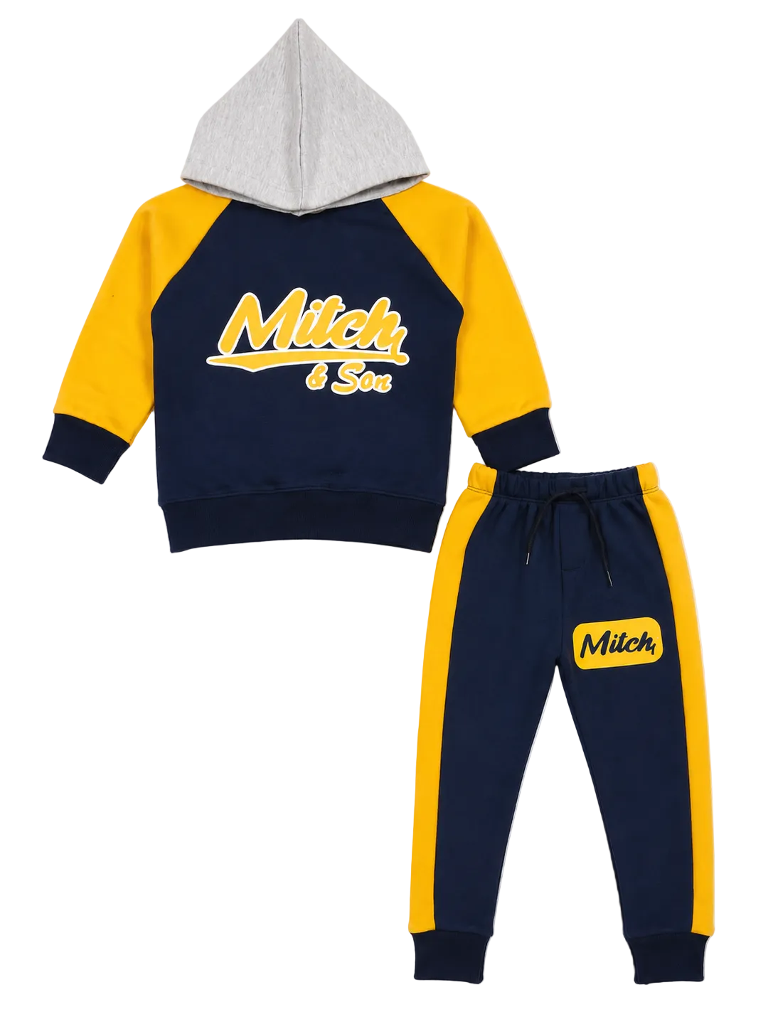 Penal Sleeves Grey Hoodie Fleece Tracksuit - Mustered & Navy Blue