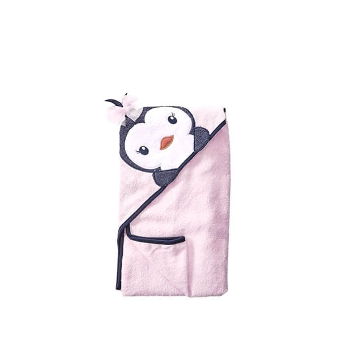 Penguin Hooded Bath Towel - Baby Pink