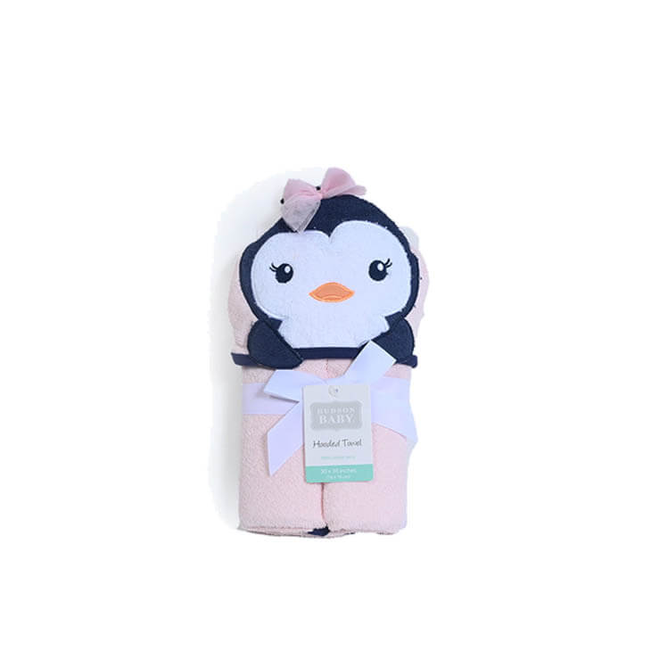 Penguin Hooded Bath Towel - Baby Pink