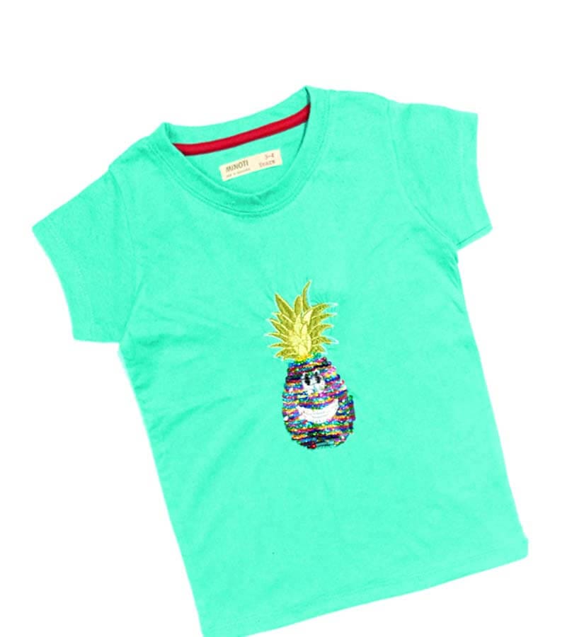 Pineapple Sequence Tee Shirts For Girls - Sea Green