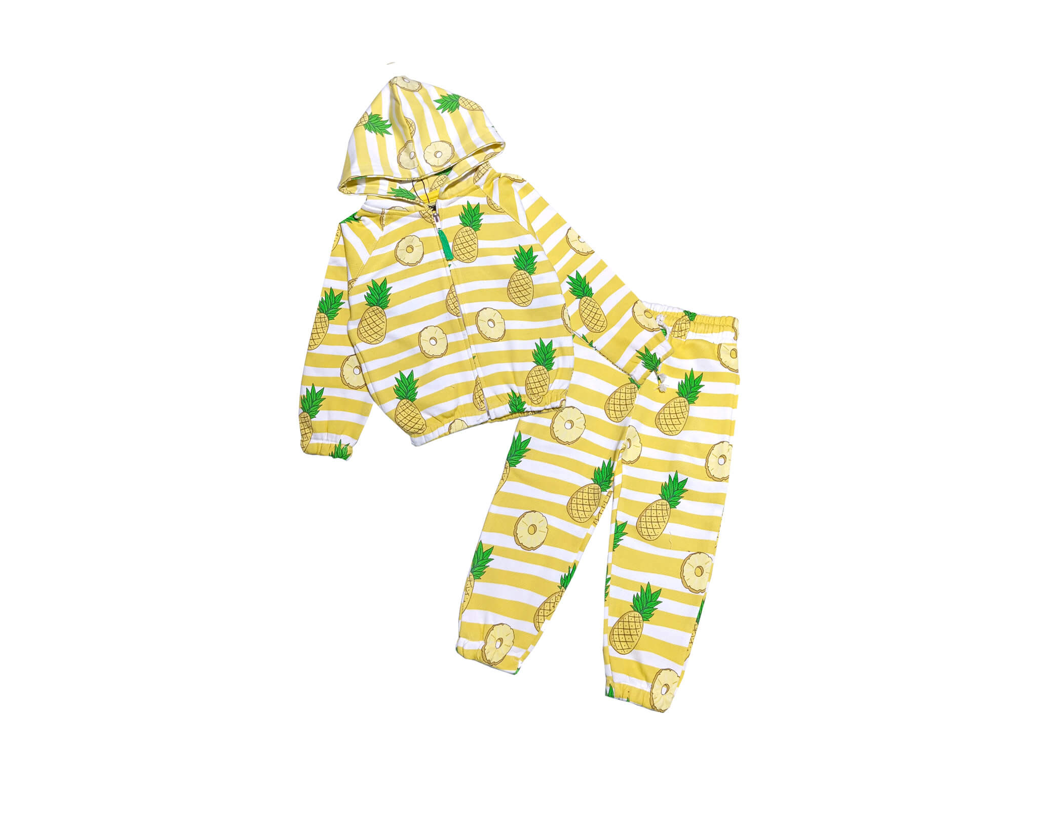 Pineapples Striper Fleece Hoodie Tracksuit - Yellow White