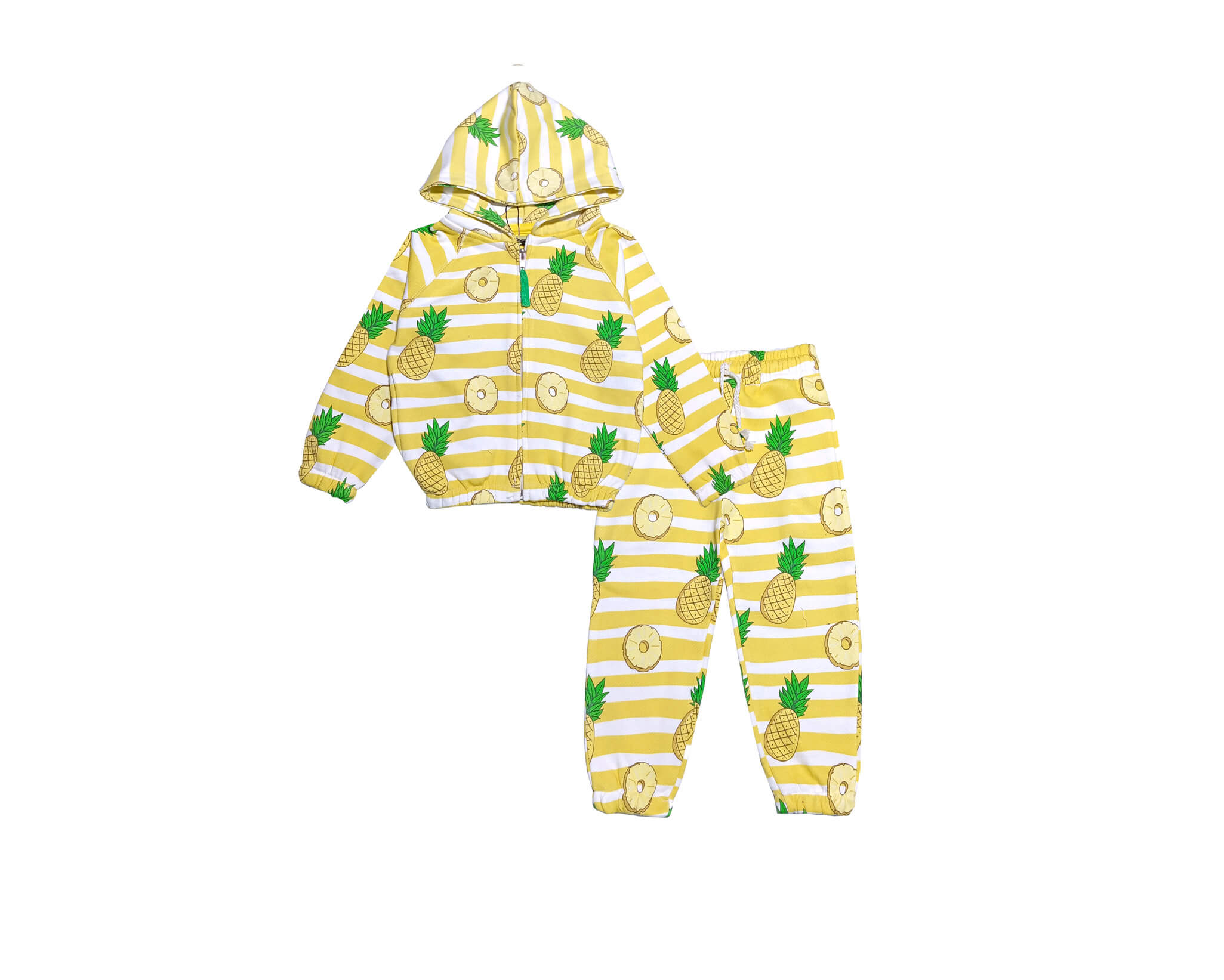 Pineapples Striper Fleece Hoodie Tracksuit - Yellow White