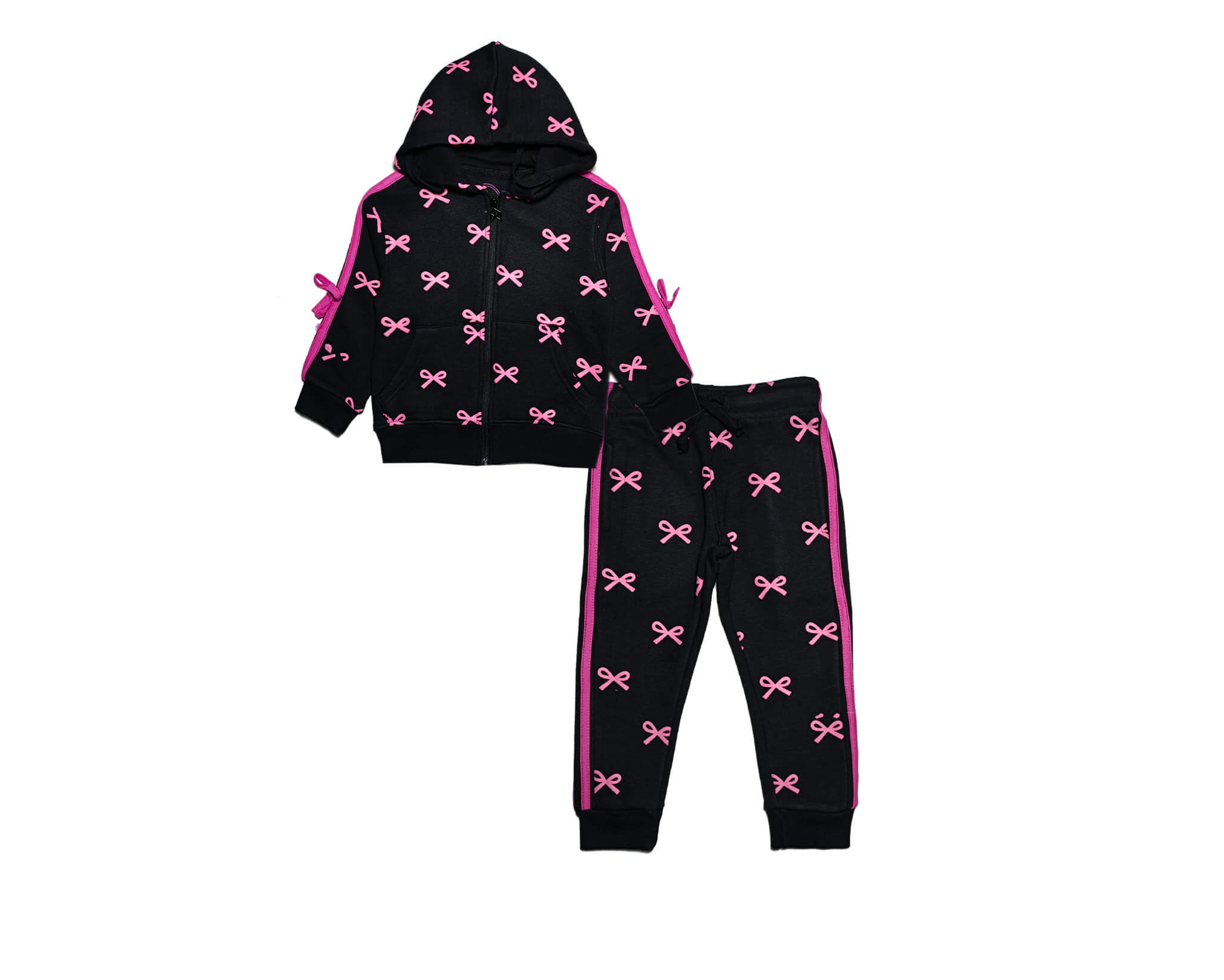 Pink Bows Zipper Hoodie Tracksuit -Black