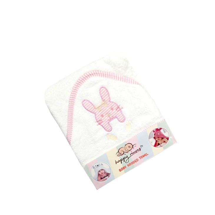 Pink Catto Baby Girl Hooded Bath Towel - White